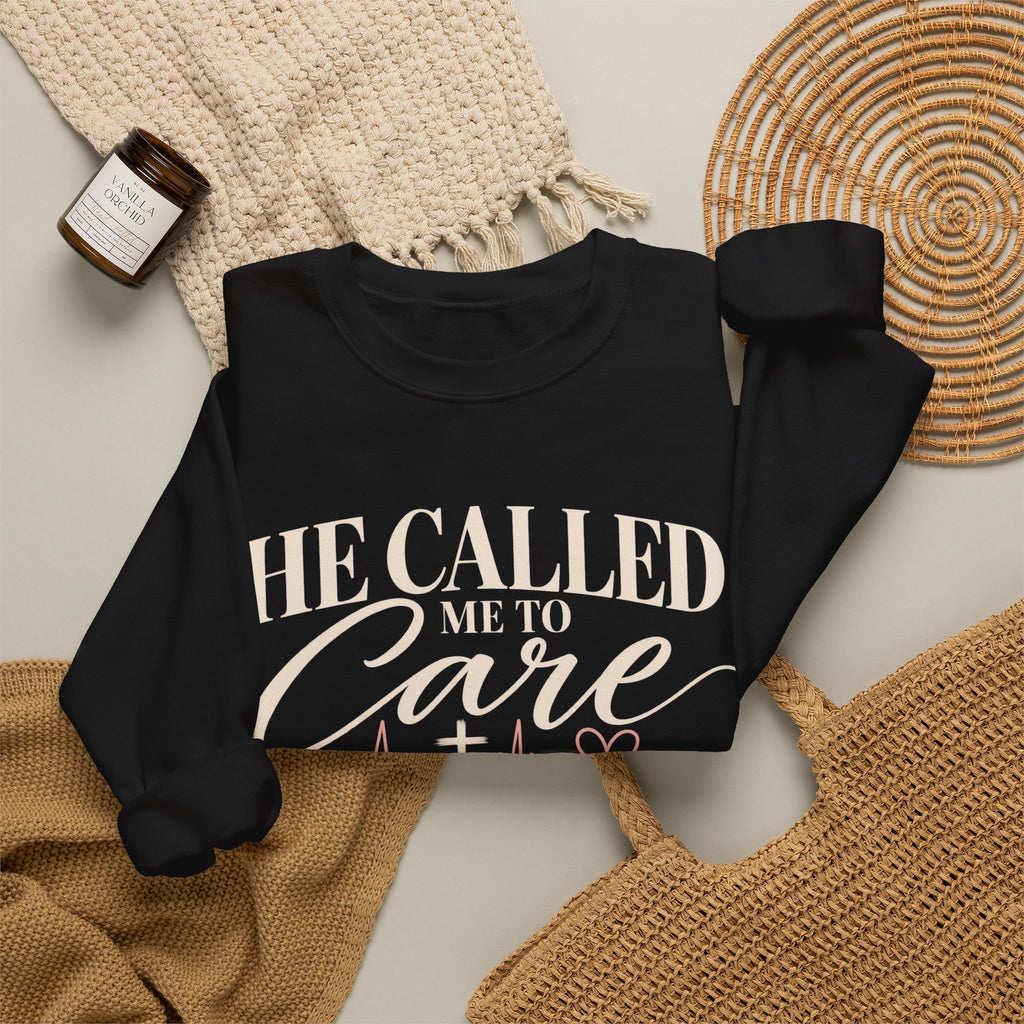 He Called Me to Care Crewneck Sweatshirt — Nurse & Healthcare Heartbeat Pullover