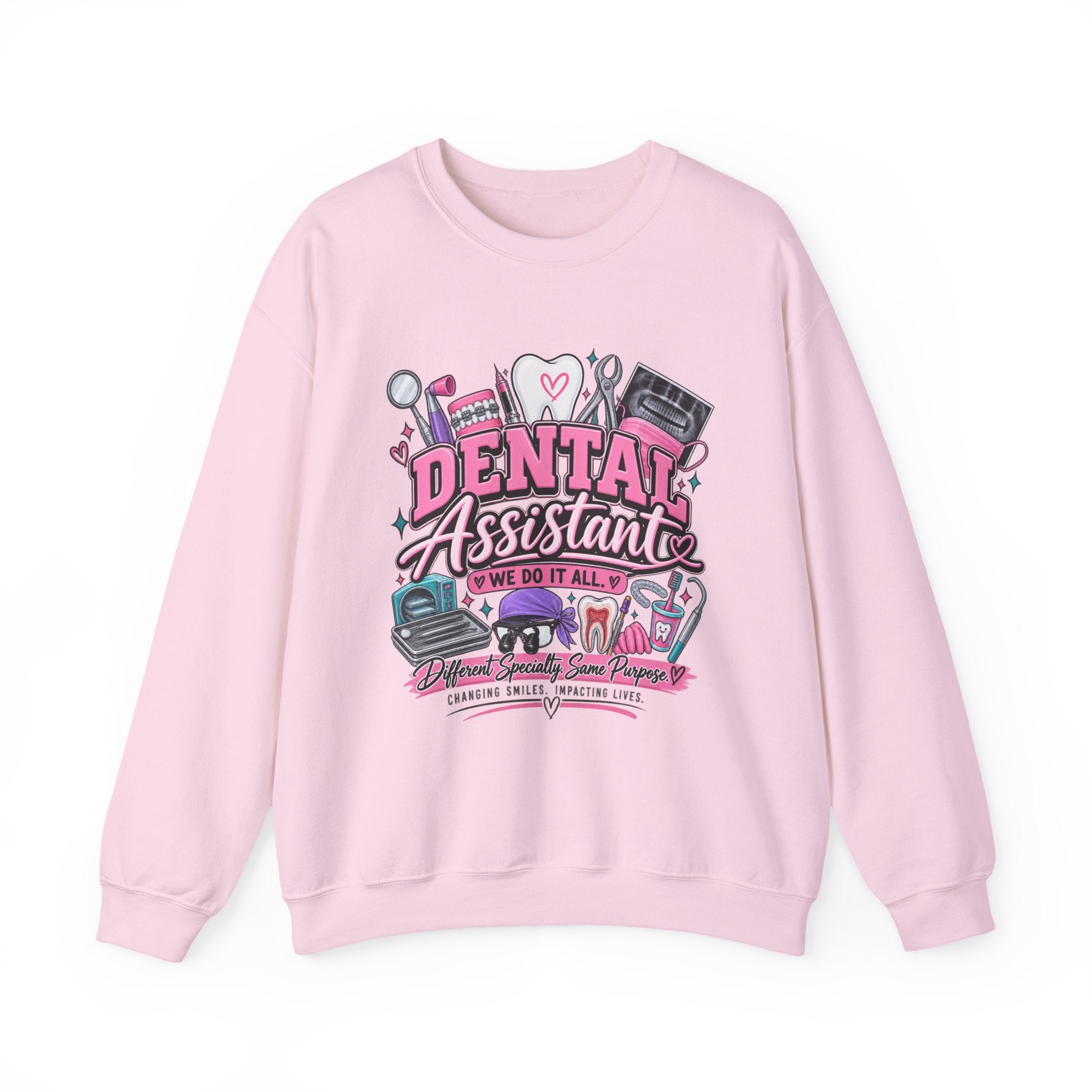 Dental Assistant Crewneck Sweatshirt — Cute Pink Medical Tools Design