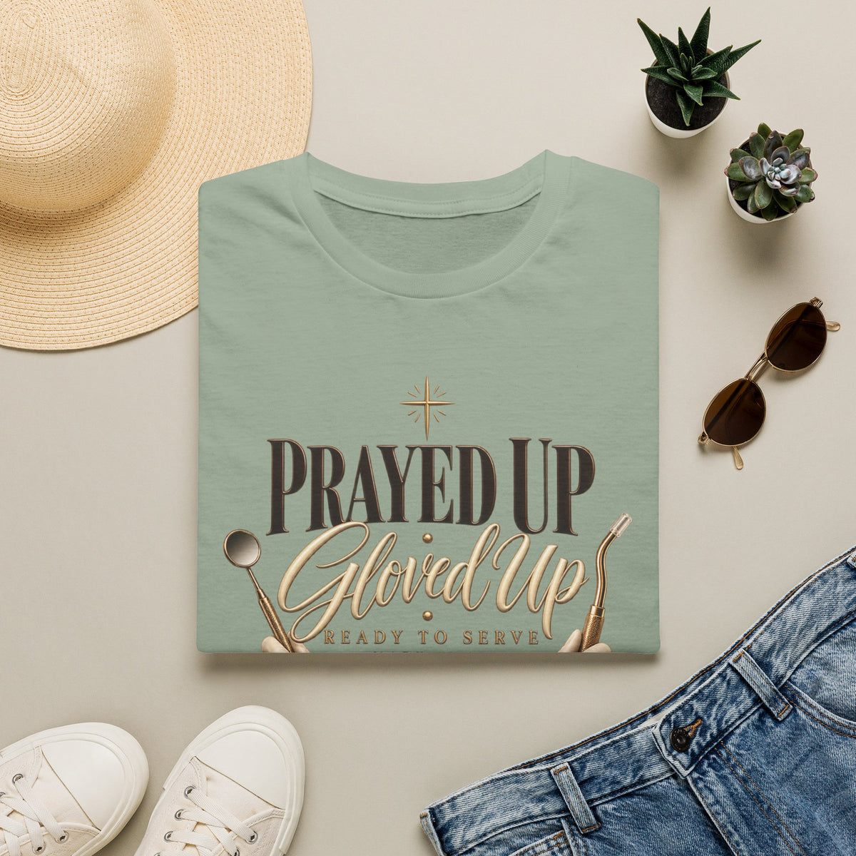 Prayed Up Gloved Up “Ready to Serve” Christian Graphic Tee