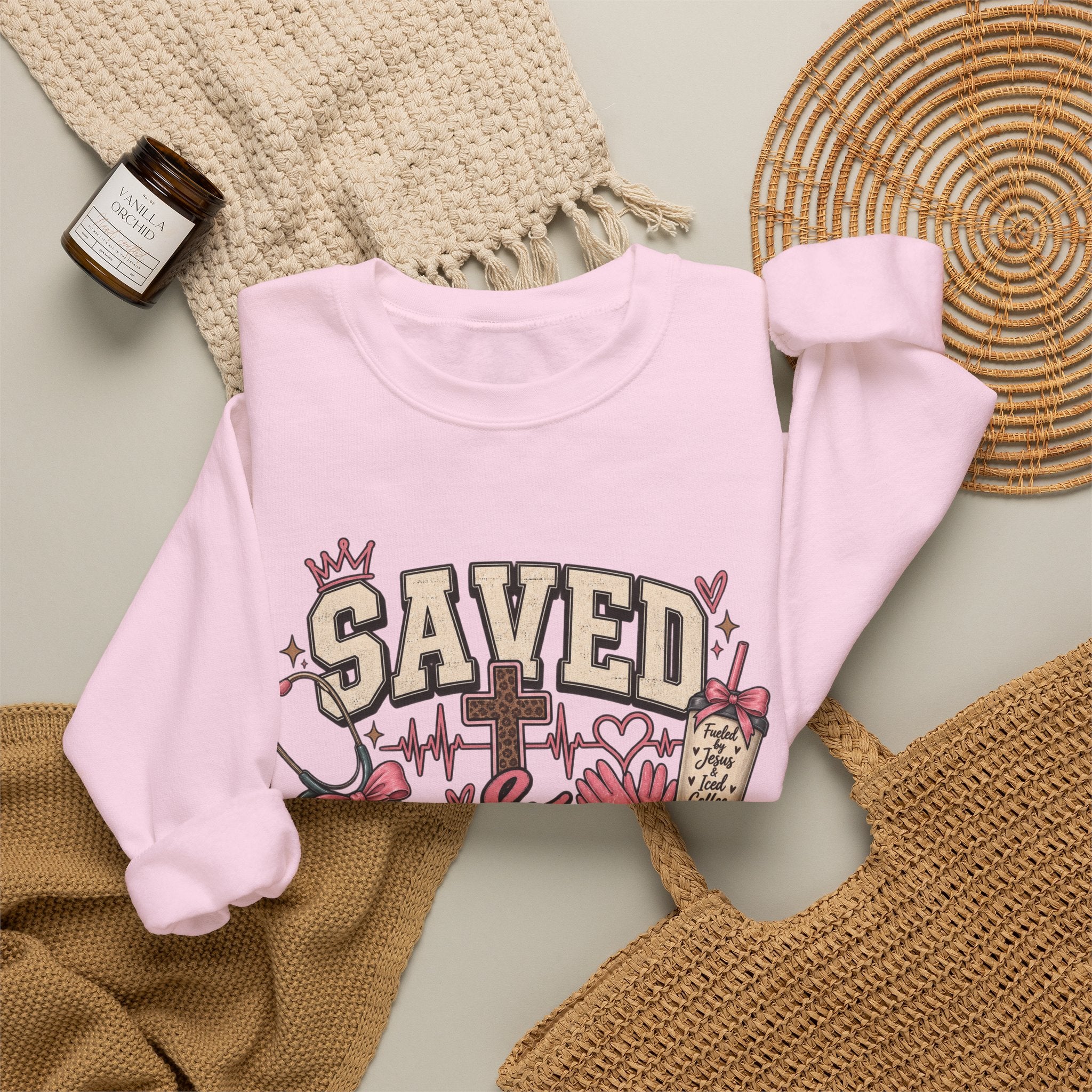 Saved & On Shift Crewneck Sweatshirt — Nurse/Healthcare Inspirational Pullover