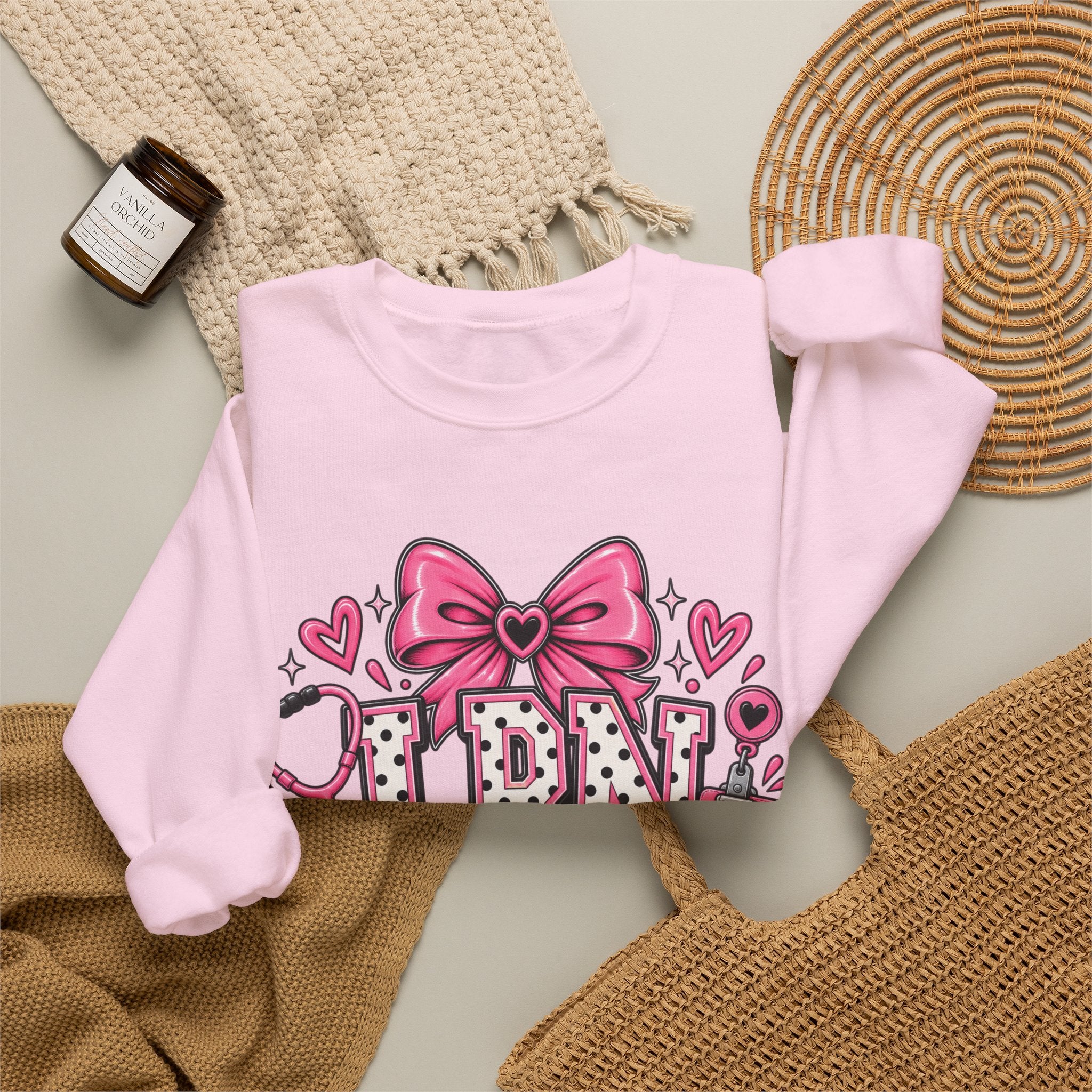 LPN Licensed Practical Nurse Pink Bow Crewneck Sweatshirt