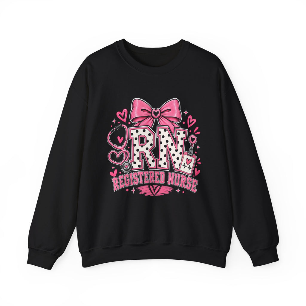 RN Registered Nurse Sweatshirt — Cute Pink Bow Nursing Crewneck