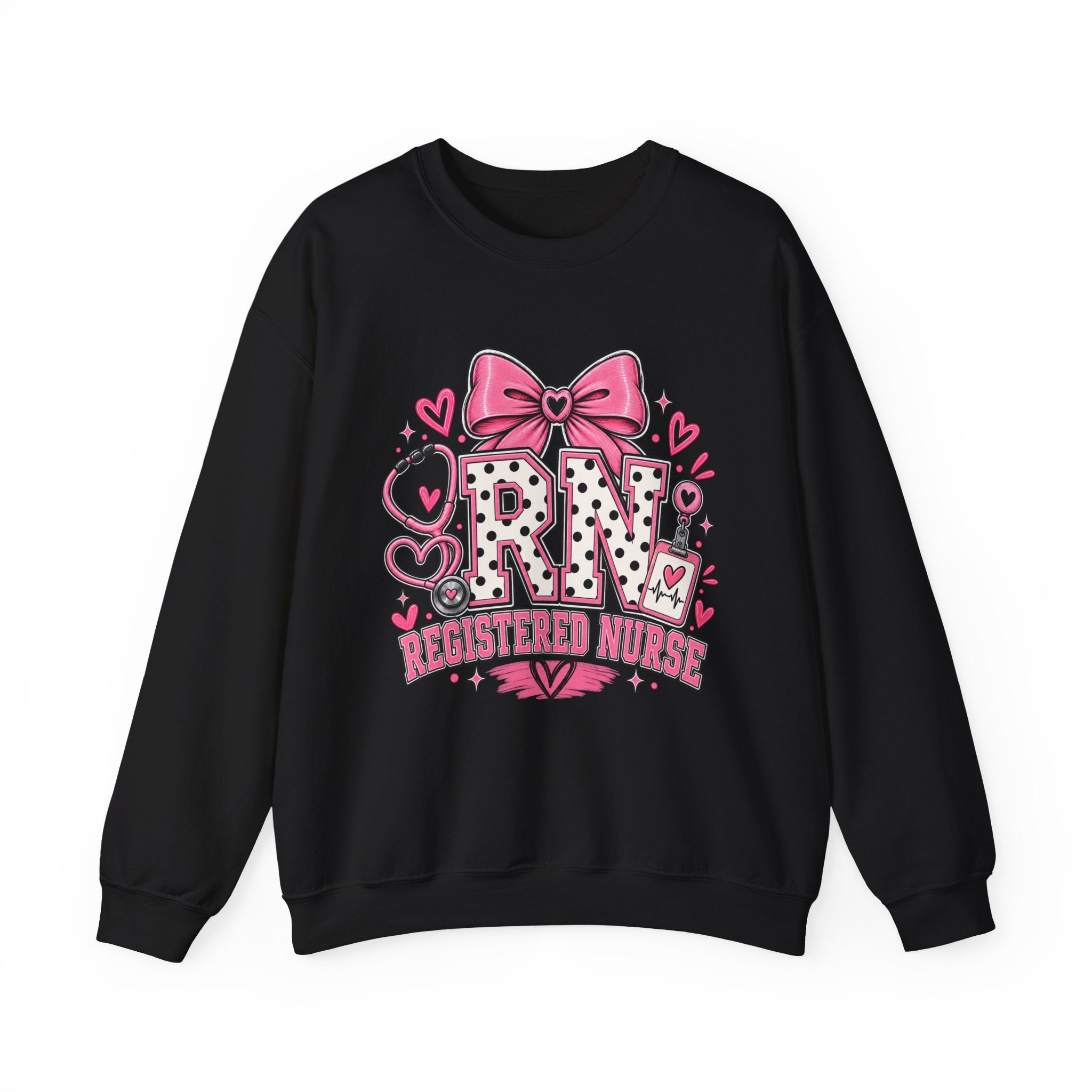 RN Registered Nurse Sweatshirt — Cute Pink Bow Nursing Crewneck