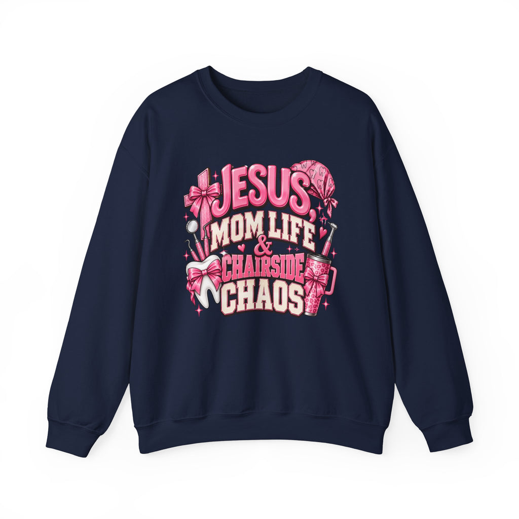 Mom Life & Chairside Chaos Sweatshirt — Jesus Mom Life Graphic Crewneck