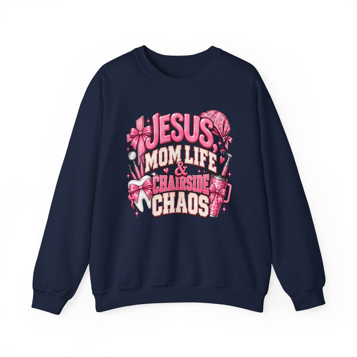 Mom Life & Chairside Chaos Sweatshirt — Jesus Mom Life Graphic Crewneck
