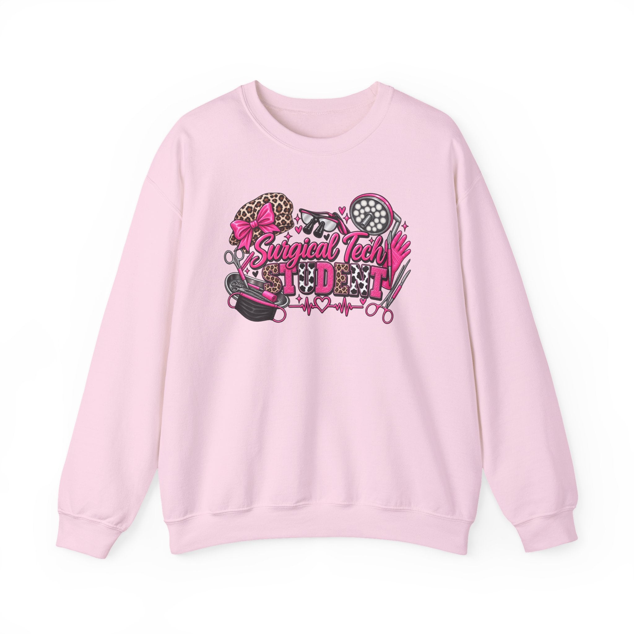 Surgical Tech Student Crewneck Sweatshirt — "Staygold Tash" Salon Scissors & Dryer Graphic