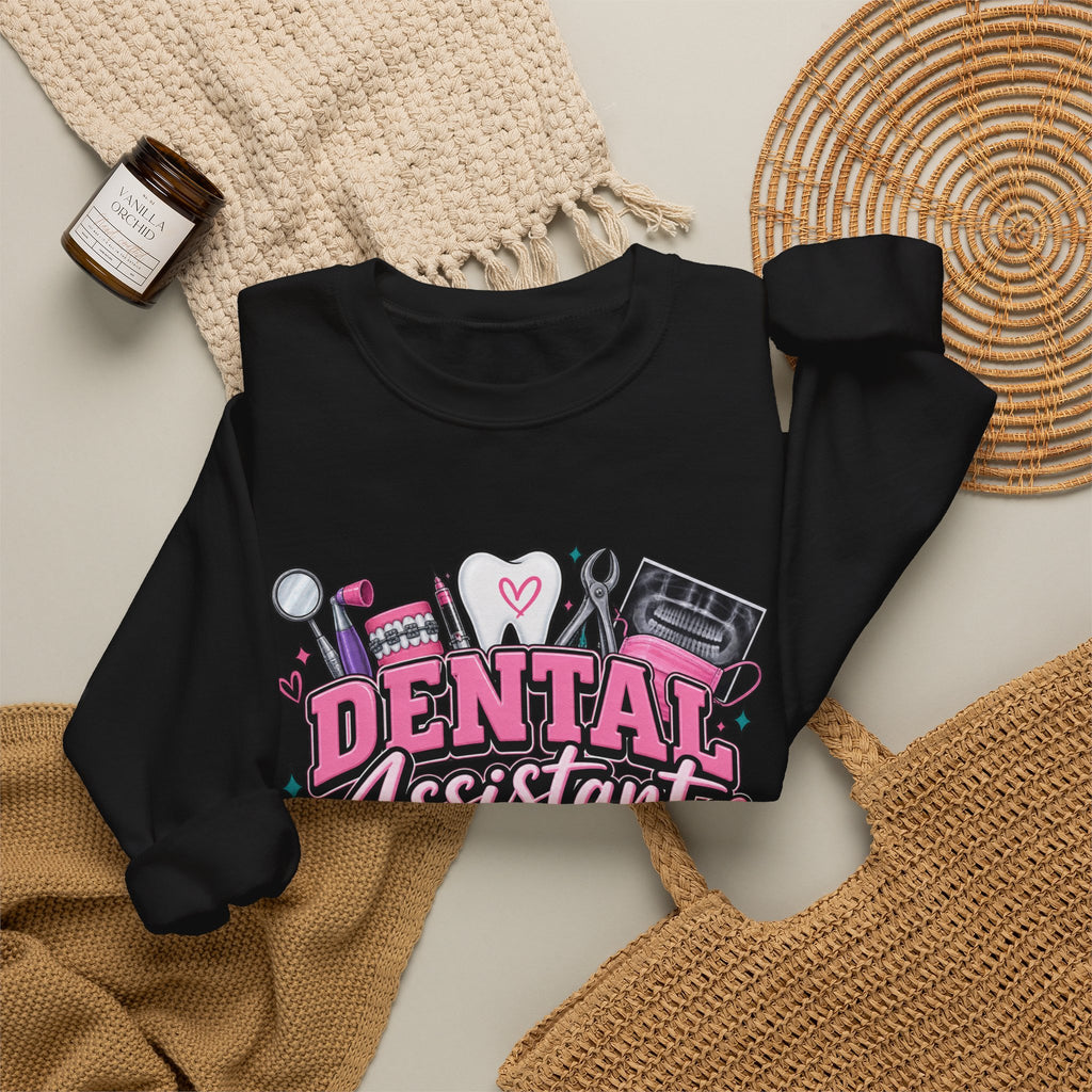 Dental Assistant Crewneck Sweatshirt — Cute Pink Medical Tools Design