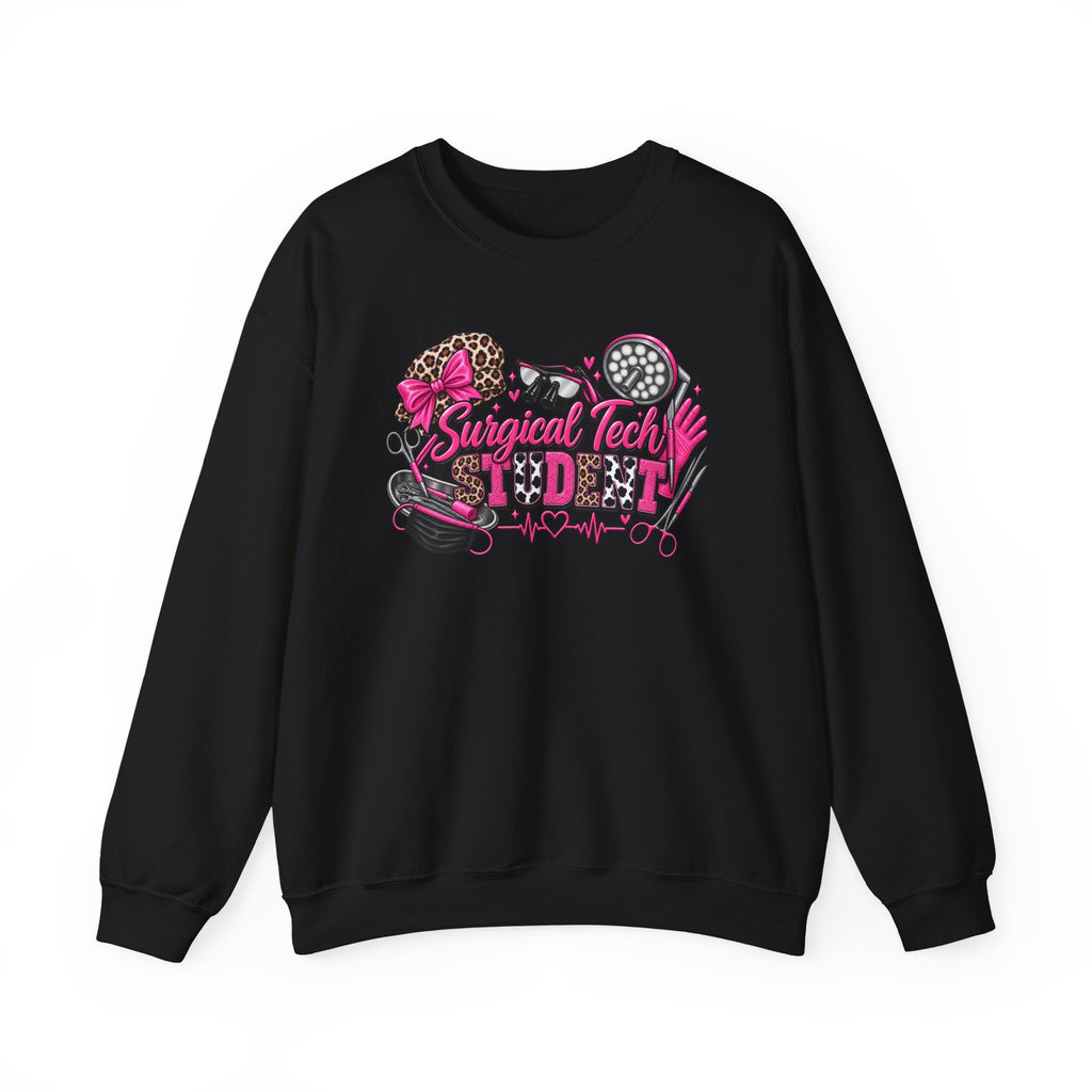Surgical Tech Student Crewneck Sweatshirt — "Staygold Tash" Salon Scissors & Dryer Graphic