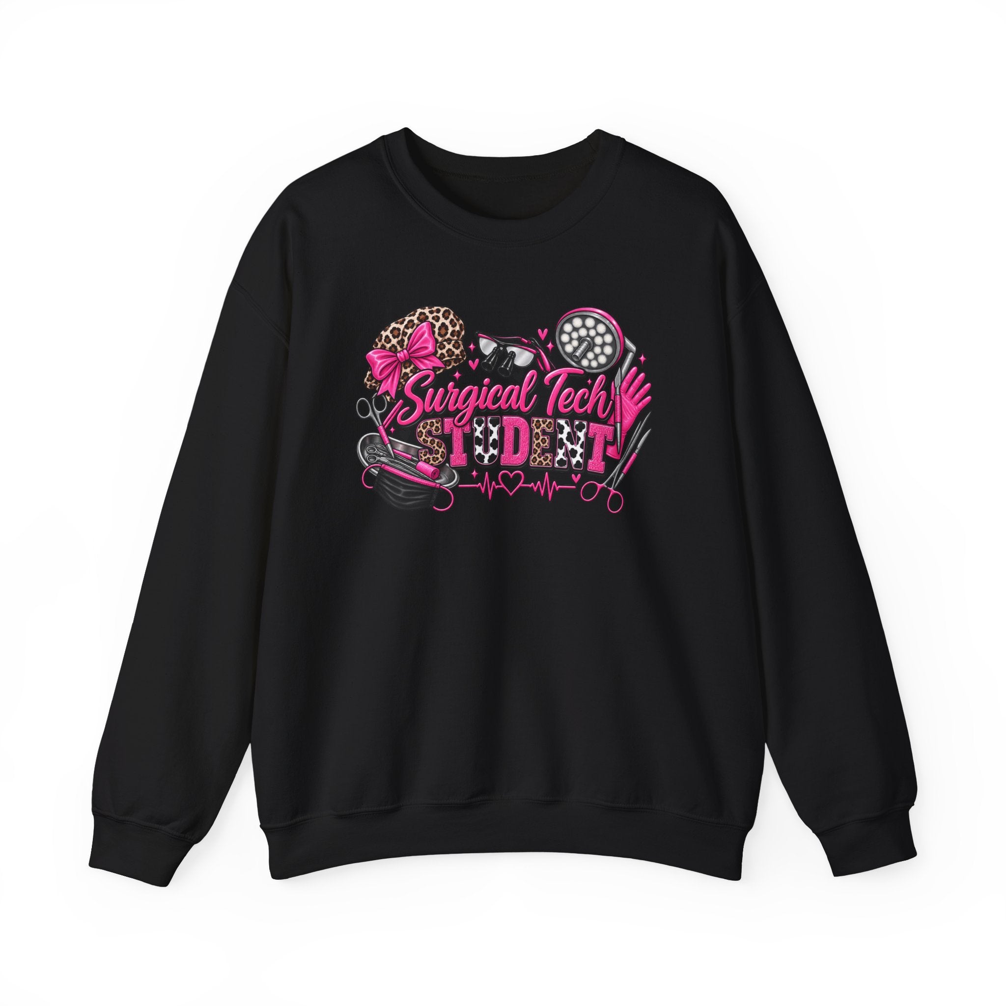 Surgical Tech Student Crewneck Sweatshirt — "Staygold Tash" Salon Scissors & Dryer Graphic