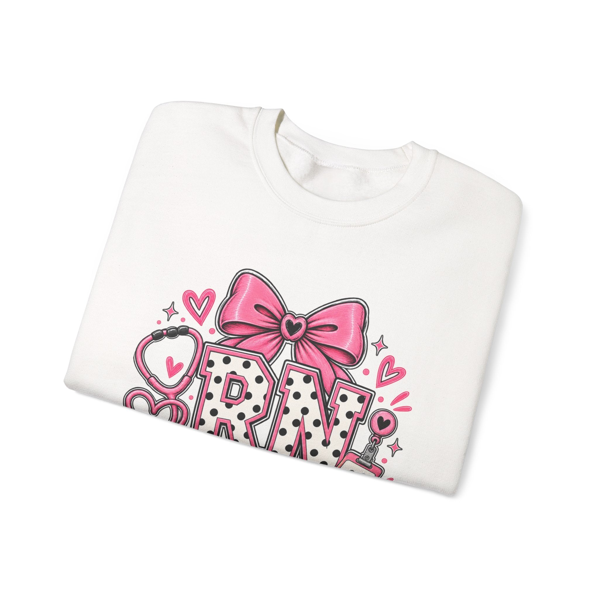RN Registered Nurse Sweatshirt — Cute Pink Bow Nursing Crewneck