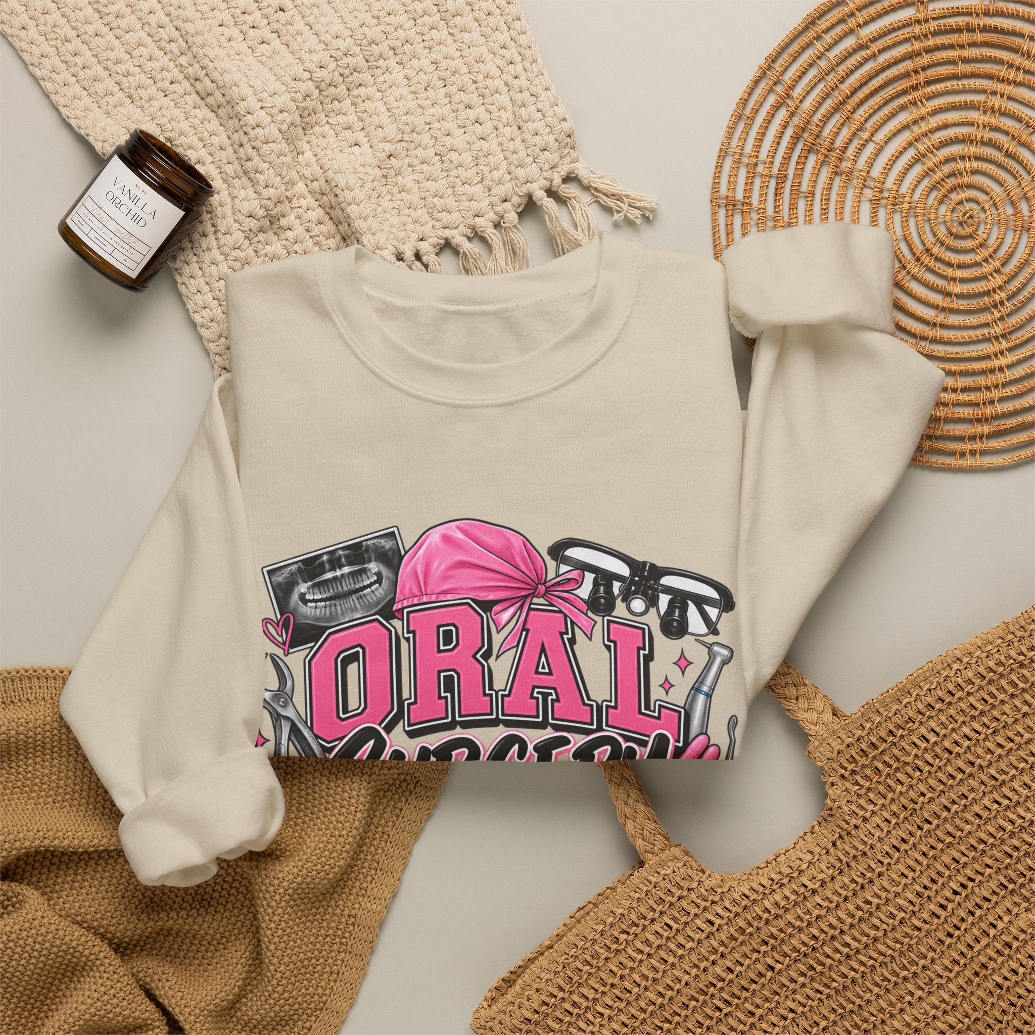 Oral Surgery Dental Assistant Crewneck Sweatshirt — Pink Dental Team Pullover