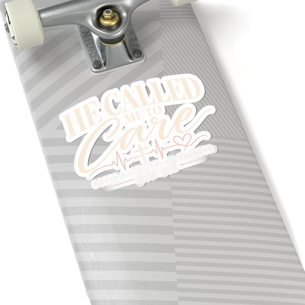 Sticker — "He Called Me to Care" Faith Nurse Heartbeat Kiss-Cut Sticker
