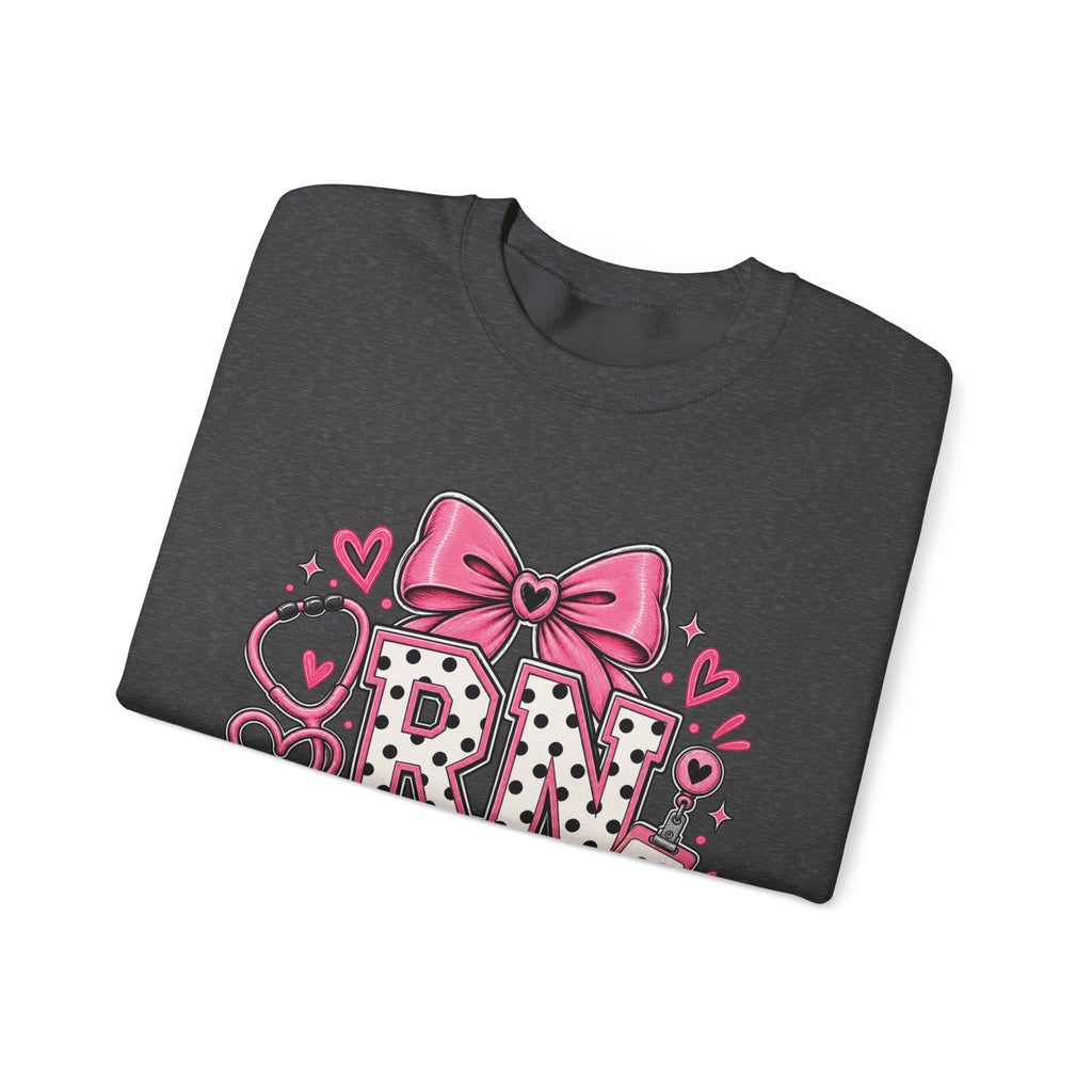 RN Registered Nurse Sweatshirt — Cute Pink Bow Nursing Crewneck
