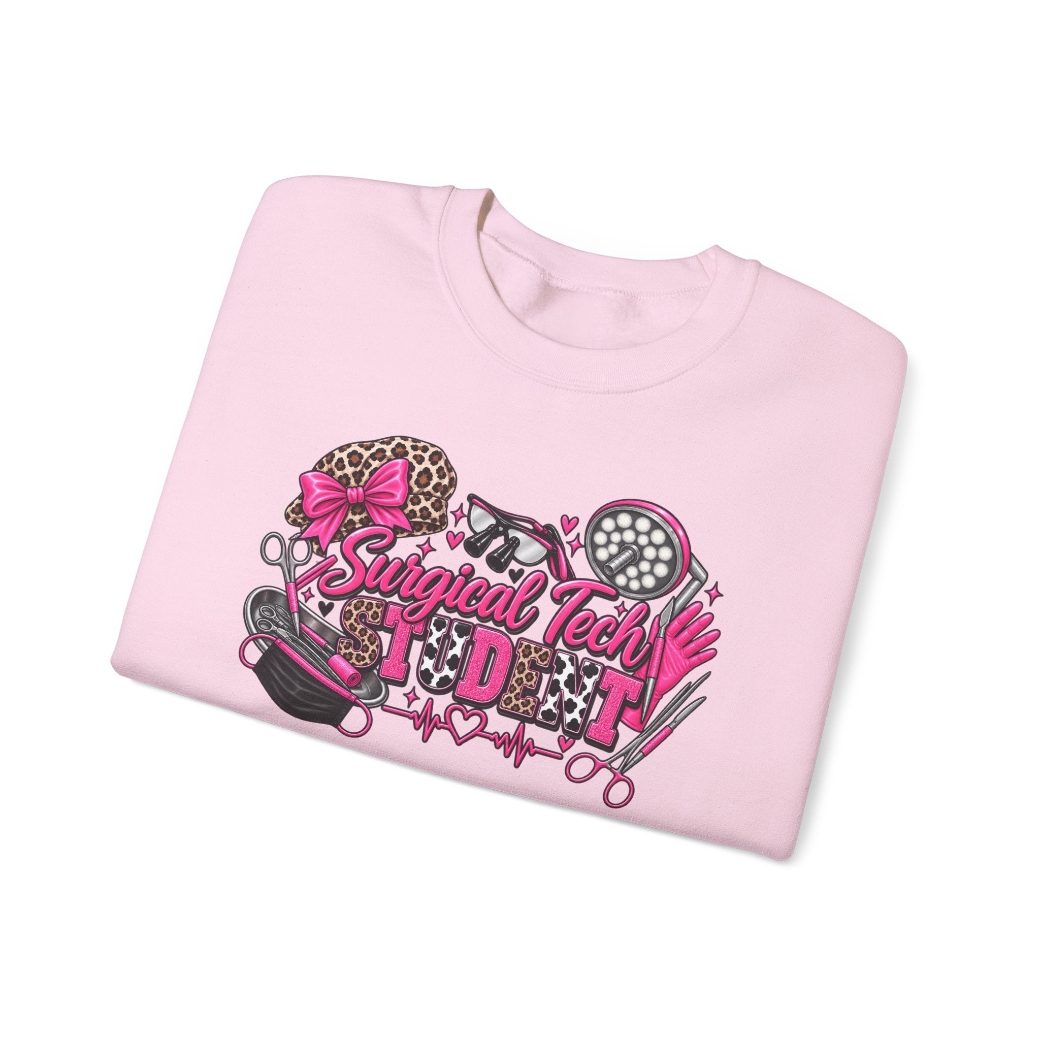 Surgical Tech Student Crewneck Sweatshirt — "Staygold Tash" Salon Scissors & Dryer Graphic