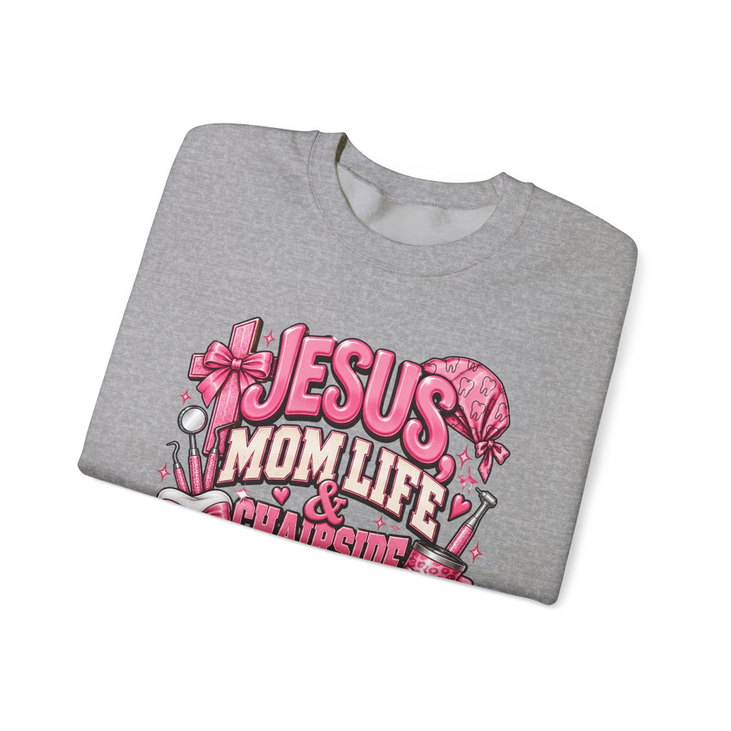 Mom Life & Chairside Chaos Sweatshirt — Jesus Mom Life Graphic Crewneck