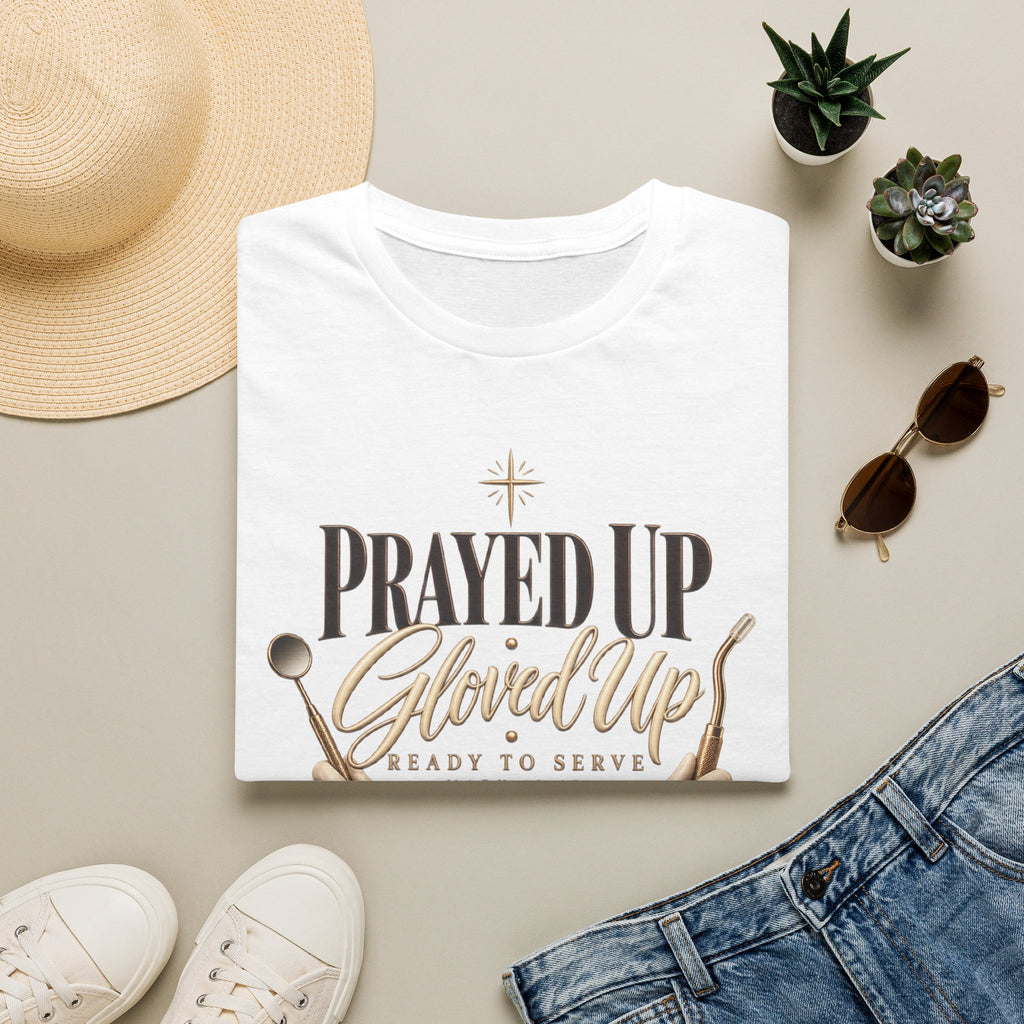 Prayed Up Gloved Up “Ready to Serve” Christian Graphic Tee