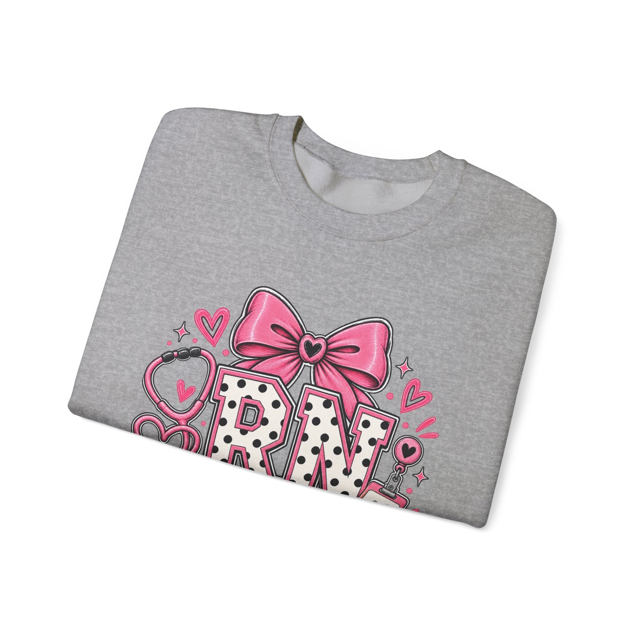 RN Registered Nurse Sweatshirt — Cute Pink Bow Nursing Crewneck