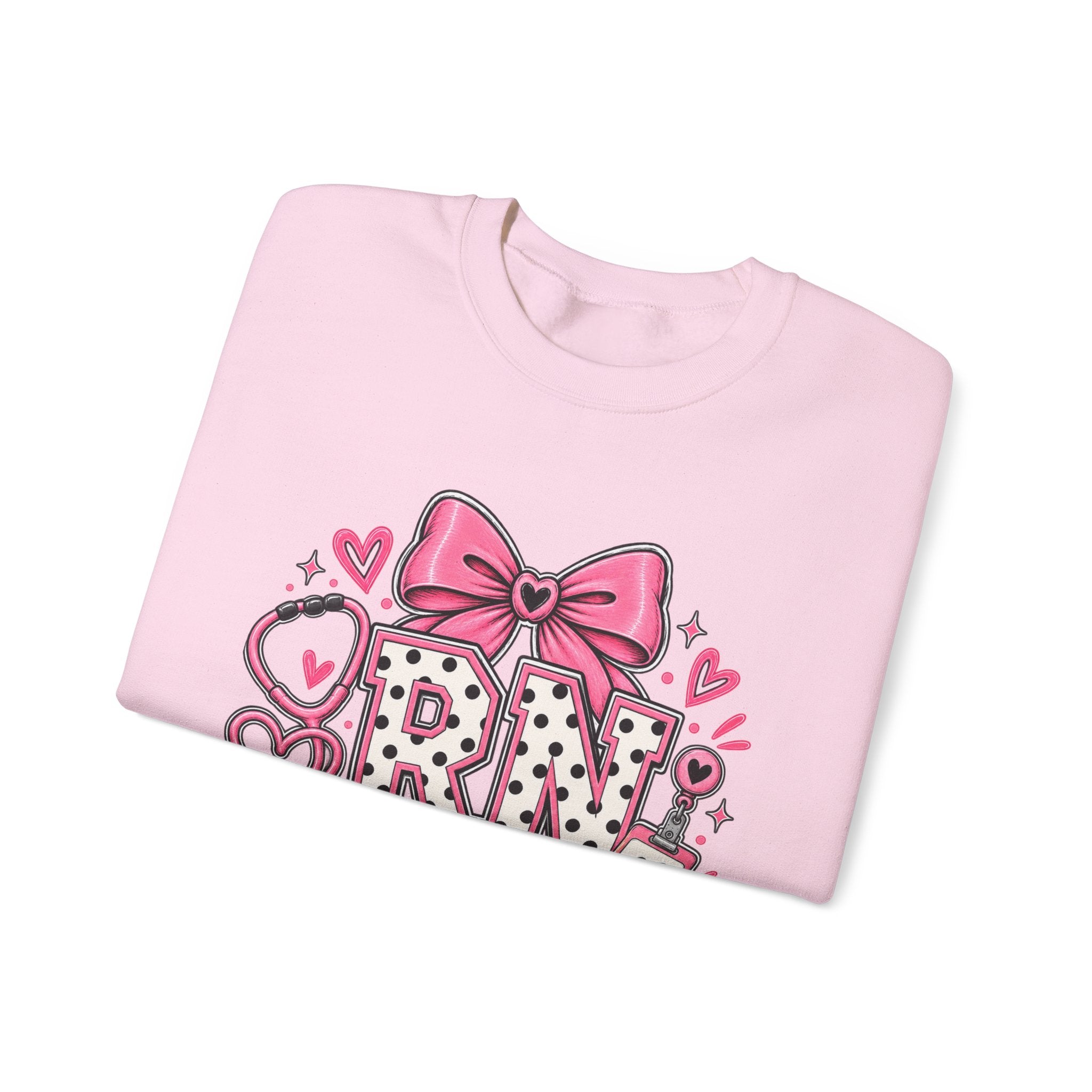 RN Registered Nurse Sweatshirt — Cute Pink Bow Nursing Crewneck
