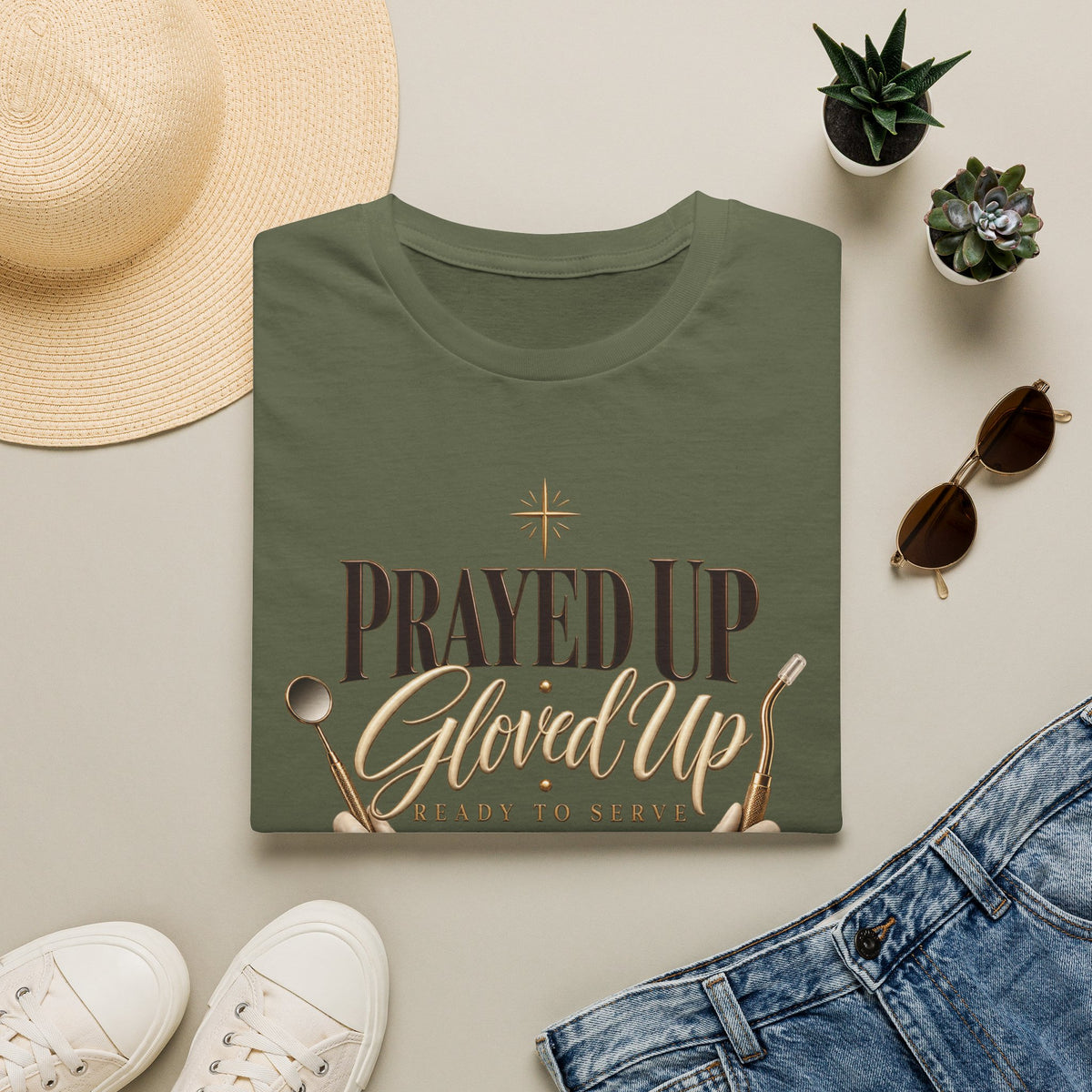 Prayed Up Gloved Up “Ready to Serve” Christian Graphic Tee