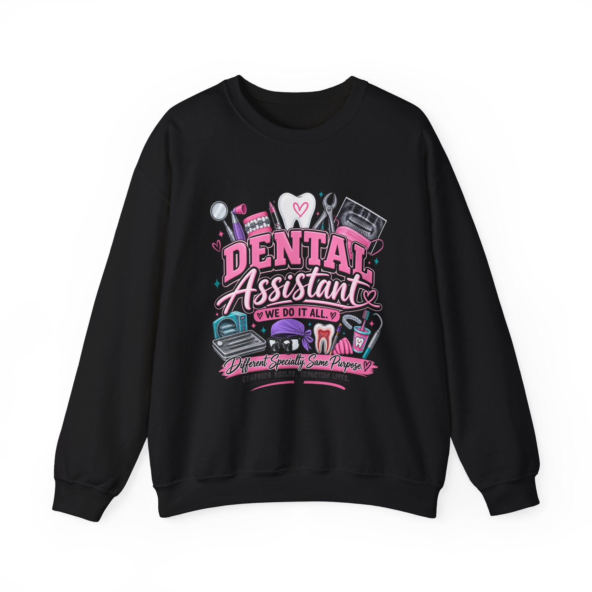 Dental Assistant Crewneck Sweatshirt — Cute Pink Medical Tools Design