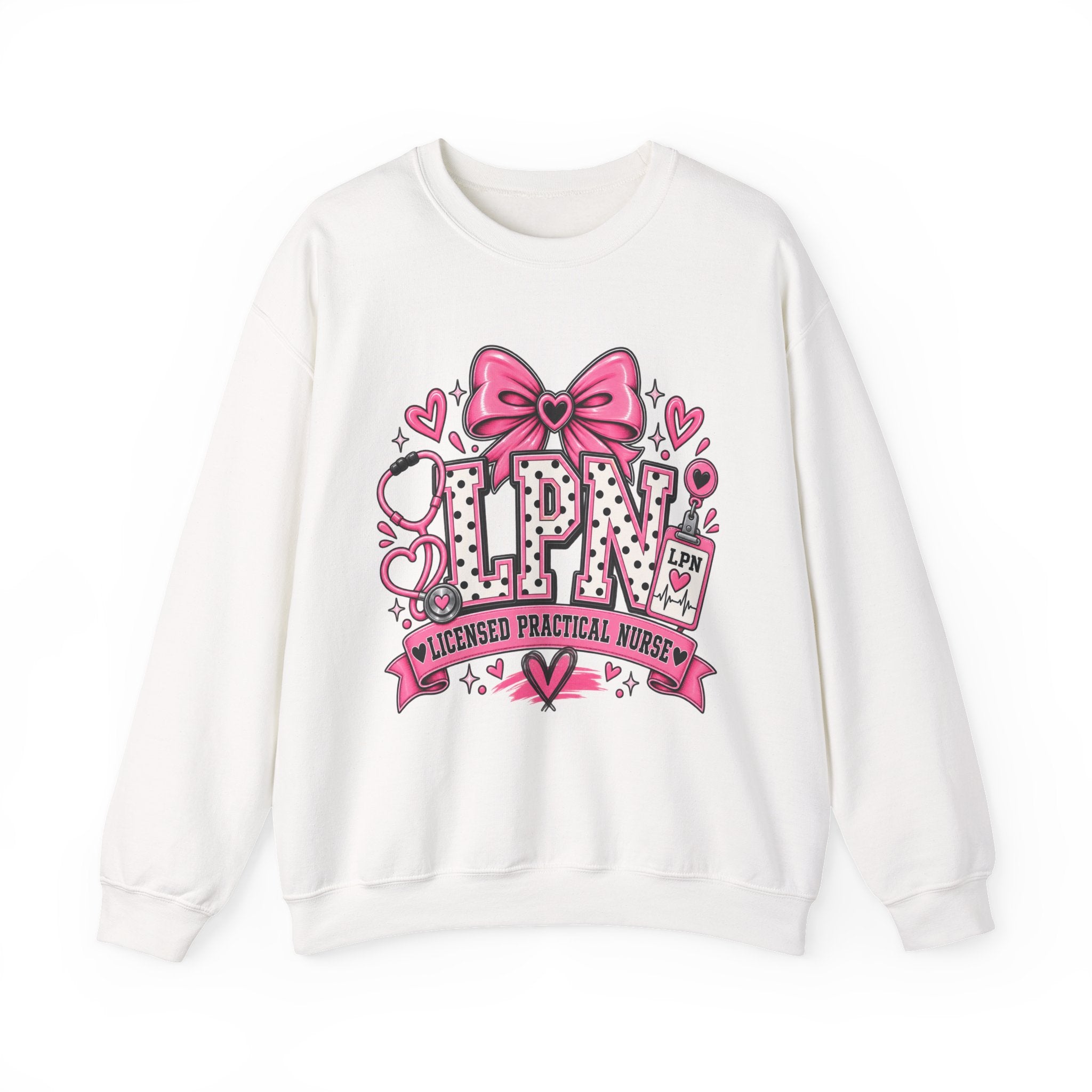 LPN Licensed Practical Nurse Pink Bow Crewneck Sweatshirt