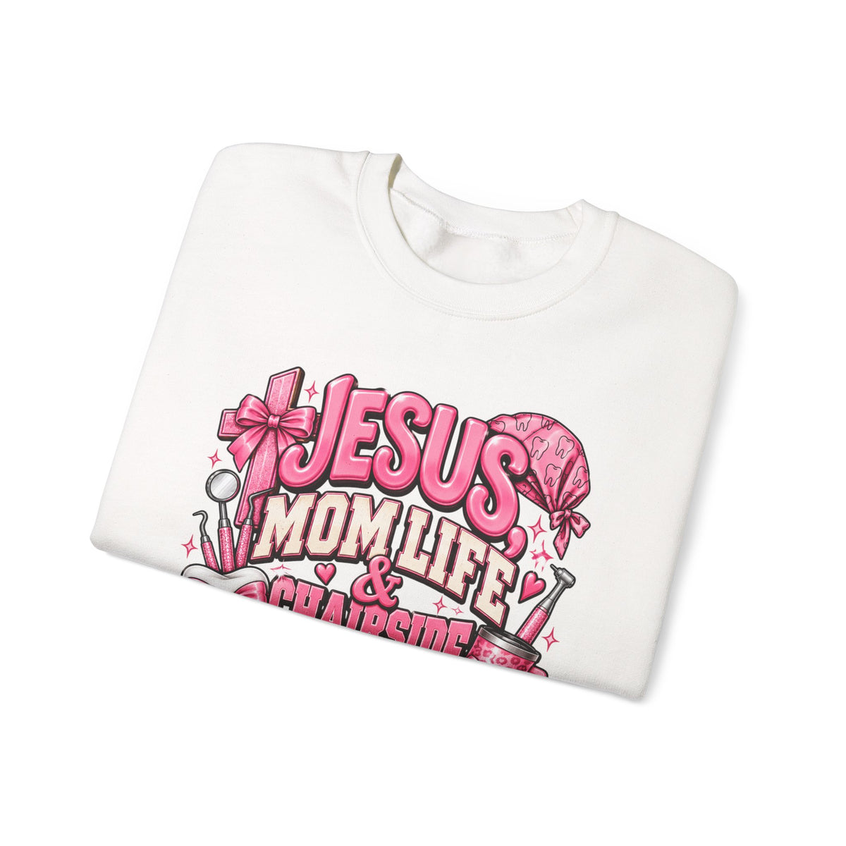 Mom Life & Chairside Chaos Sweatshirt — Jesus Mom Life Graphic Crewneck