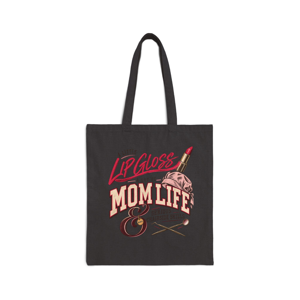 Mom Life Tote Bag - "A Little Lip Gloss & A Lot of Mom Life" Canvas Grocery/Beach Bag