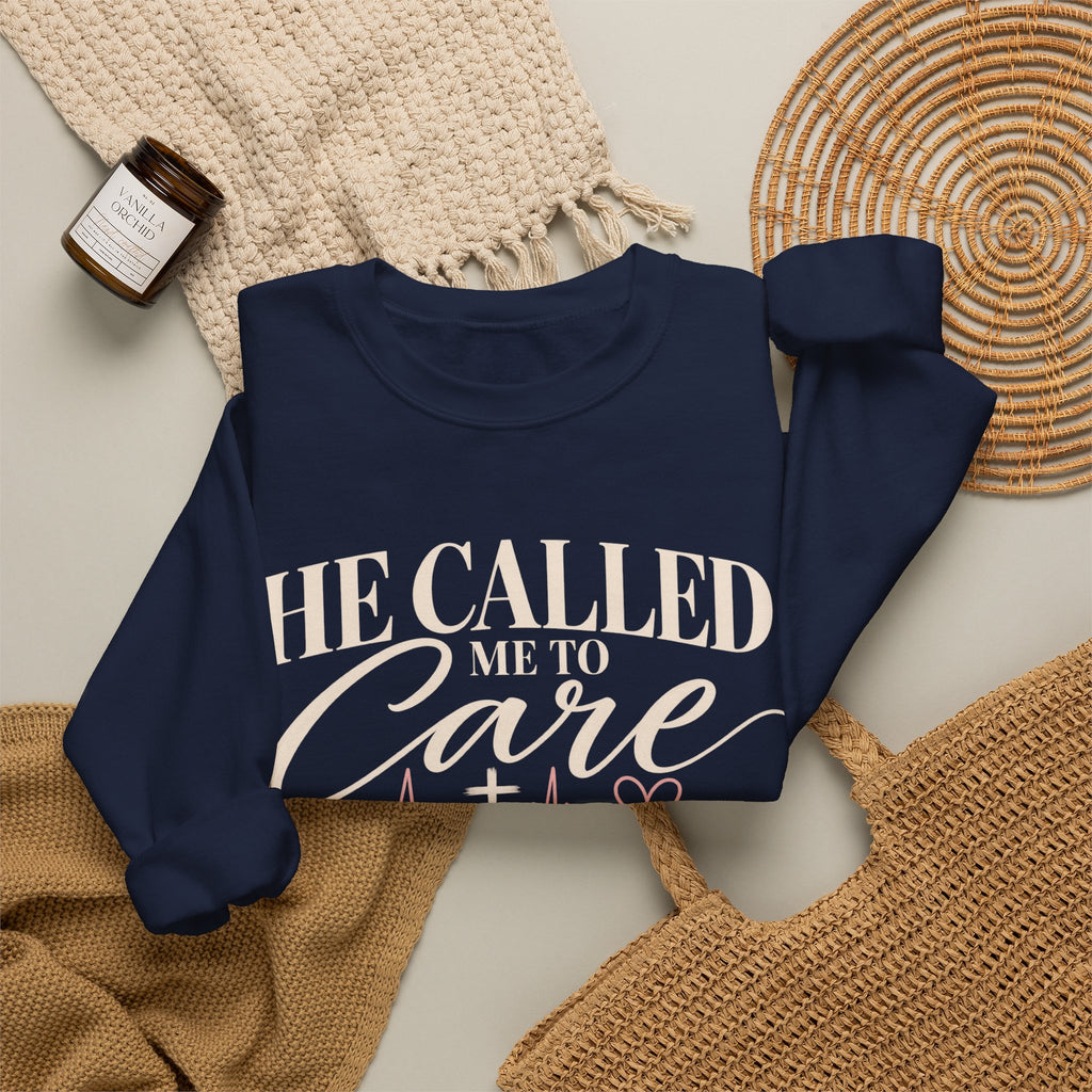 He Called Me to Care Crewneck Sweatshirt — Nurse & Healthcare Heartbeat Pullover