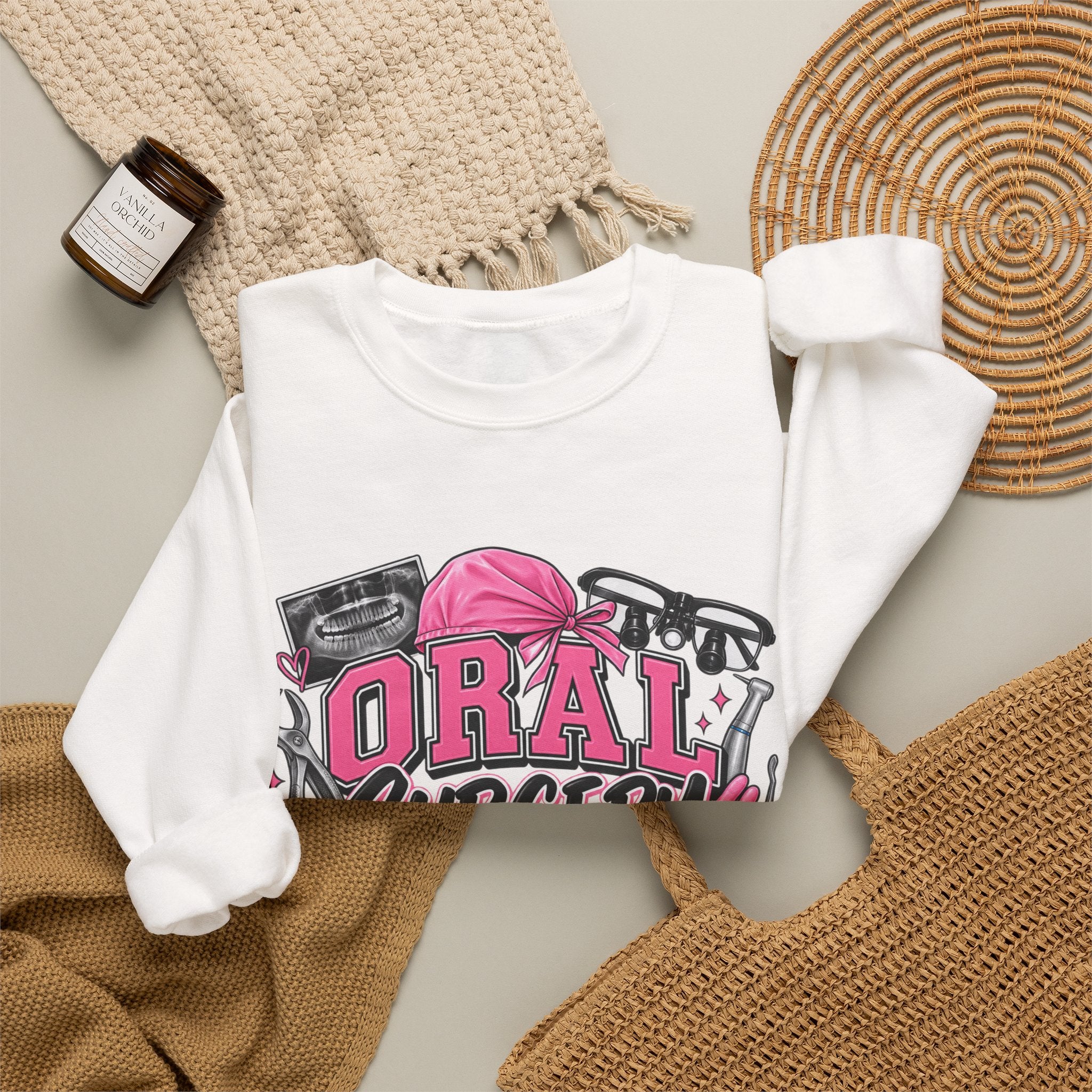 Oral Surgery Dental Assistant Crewneck Sweatshirt — Pink Dental Team Pullover