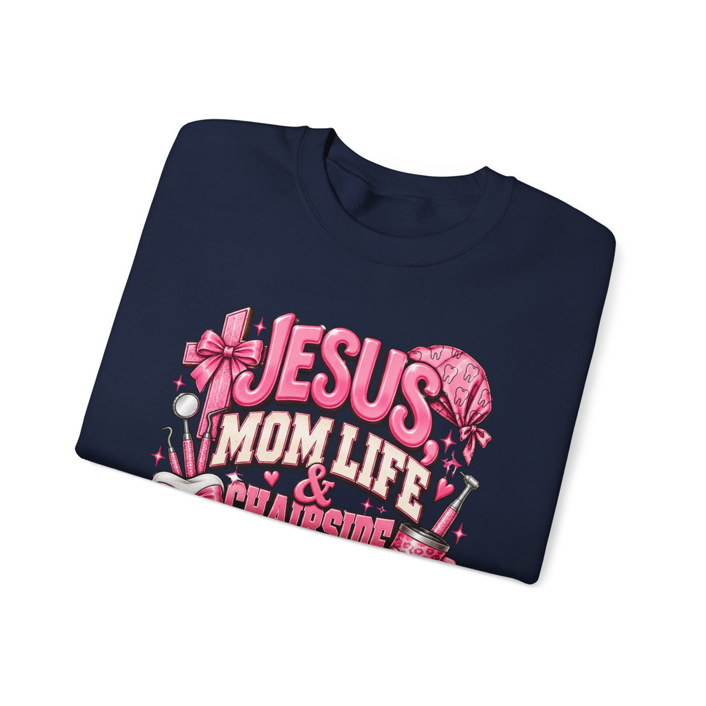 Mom Life & Chairside Chaos Sweatshirt — Jesus Mom Life Graphic Crewneck