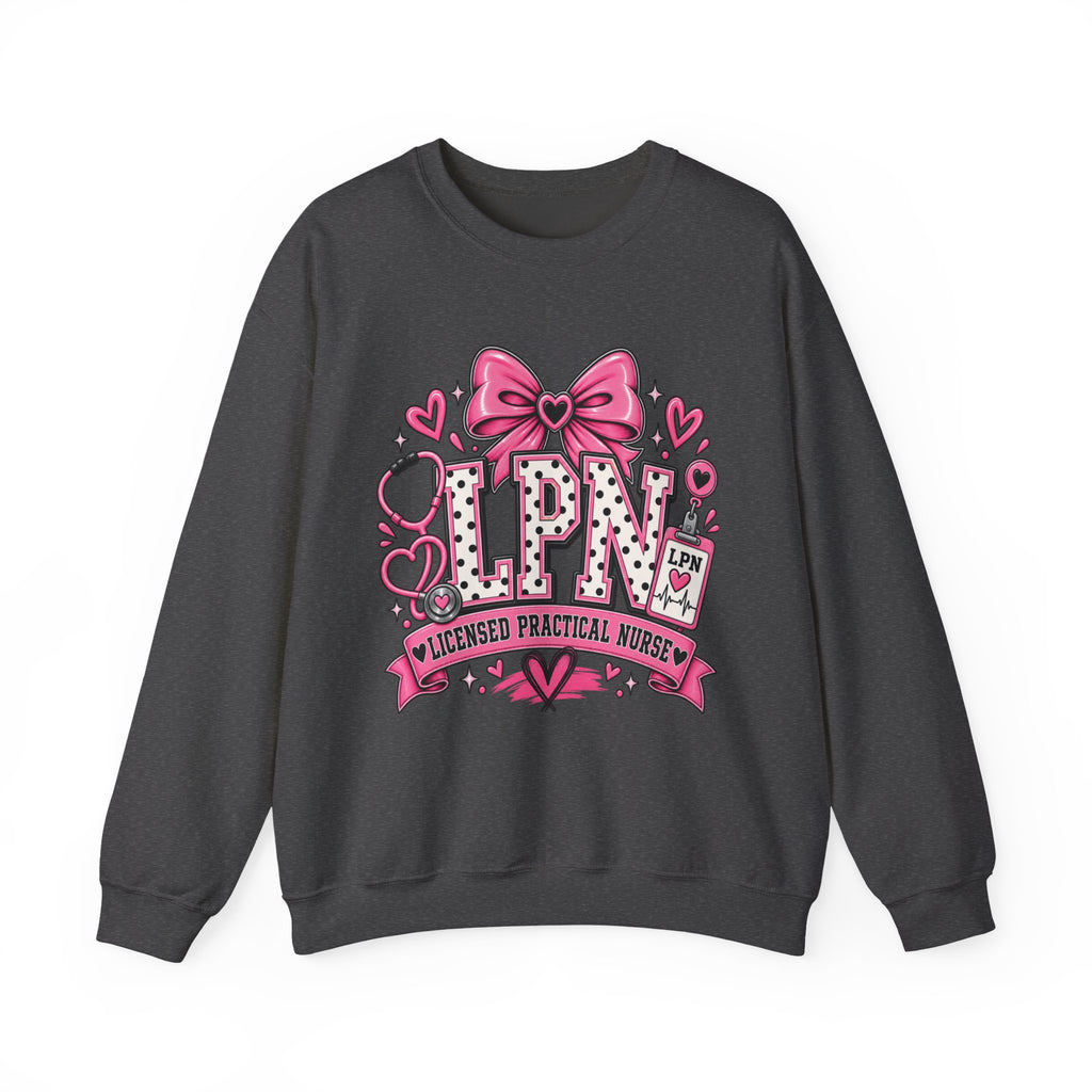LPN Licensed Practical Nurse Pink Bow Crewneck Sweatshirt