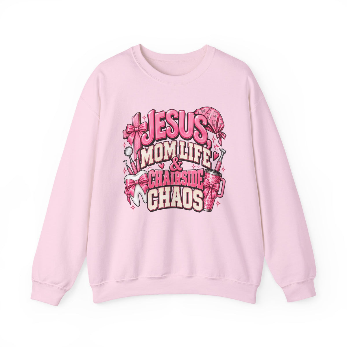 Mom Life & Chairside Chaos Sweatshirt — Jesus Mom Life Graphic Crewneck
