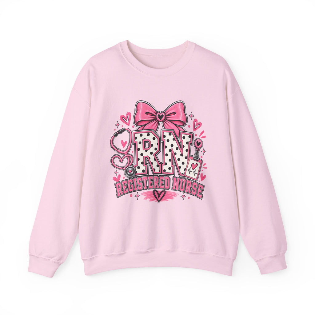 RN Registered Nurse Sweatshirt — Cute Pink Bow Nursing Crewneck