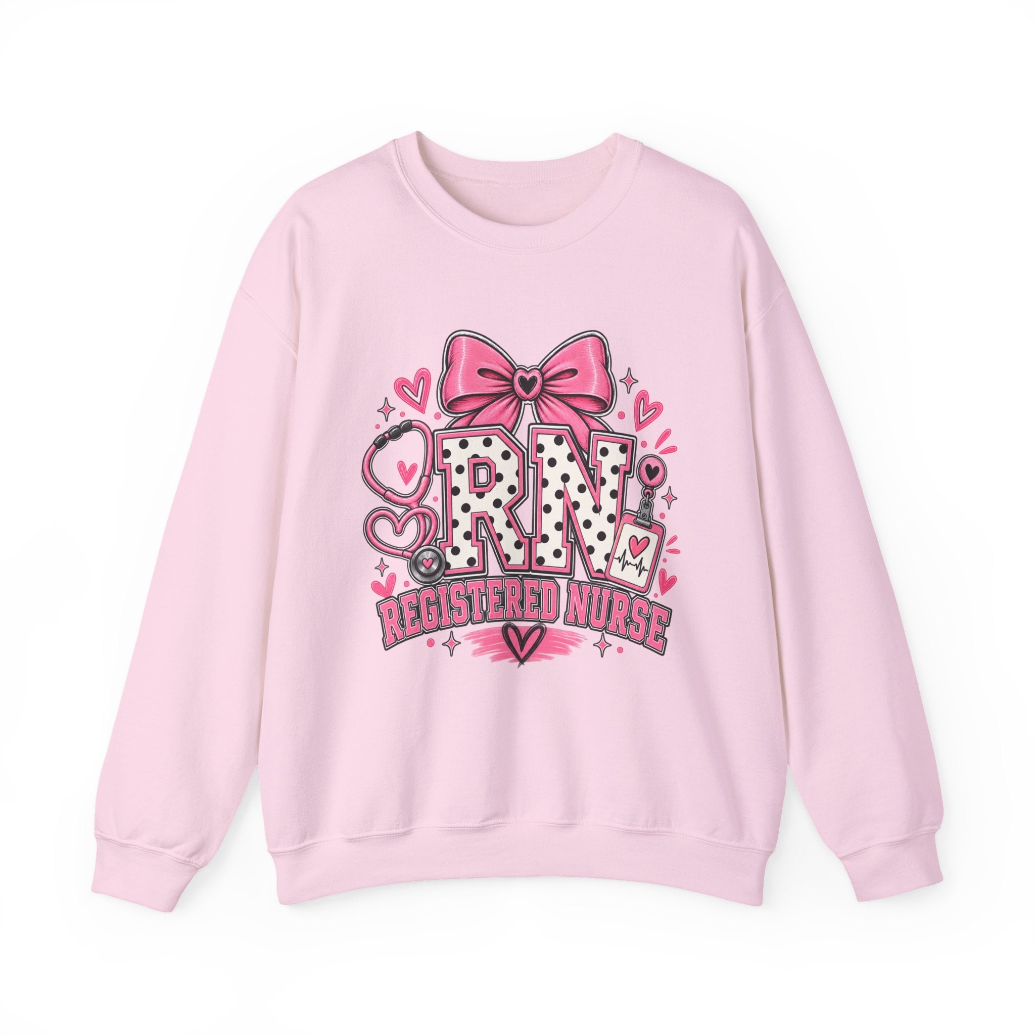 RN Registered Nurse Sweatshirt — Cute Pink Bow Nursing Crewneck