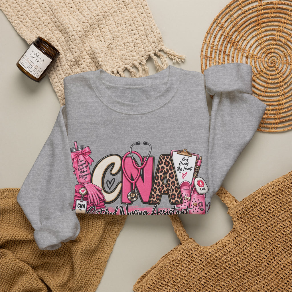 CNA Crewneck Sweatshirt – Cute Pink Certified Nursing Assistant Design