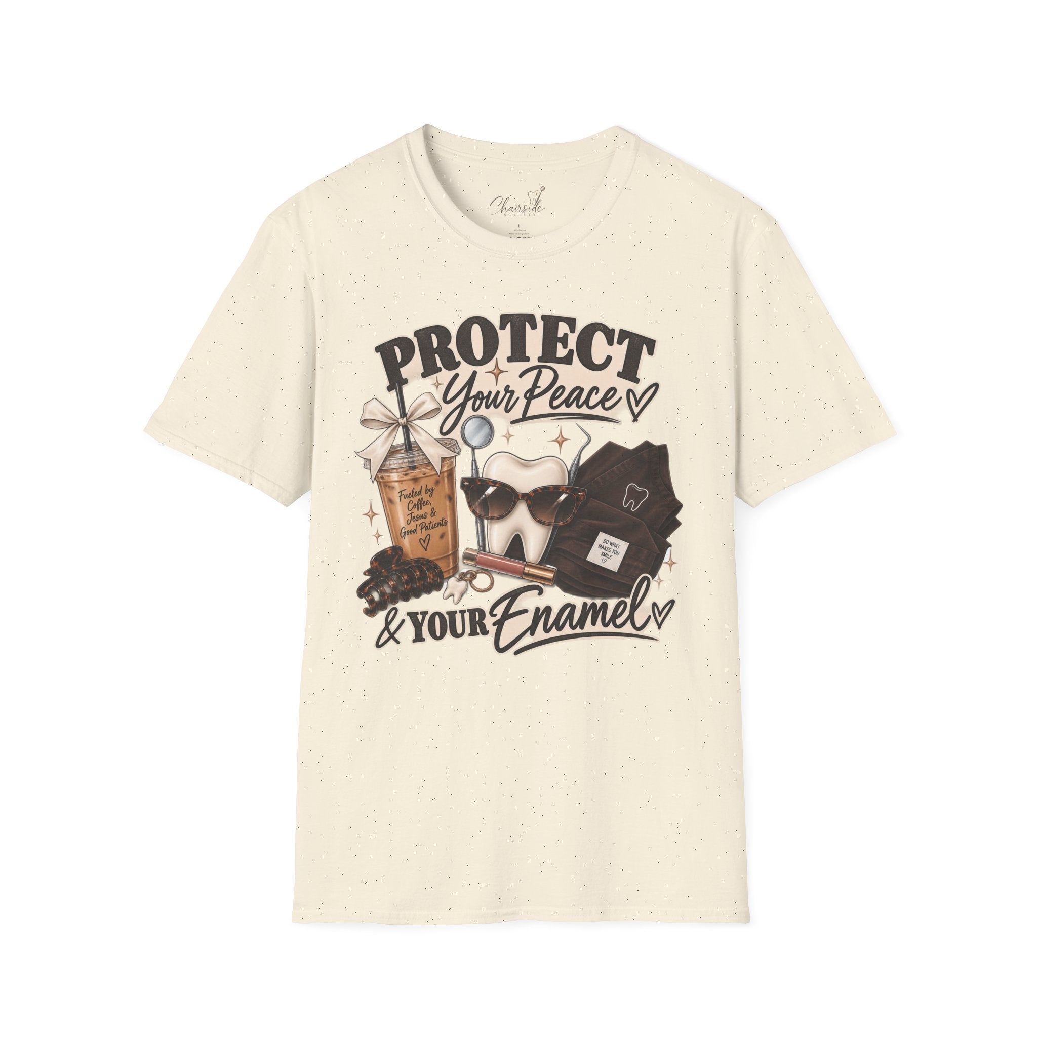 T-Shirt — "Protect Your Peace & Your Enamel" Graphic Tee (Self-Care, Dental Humor)