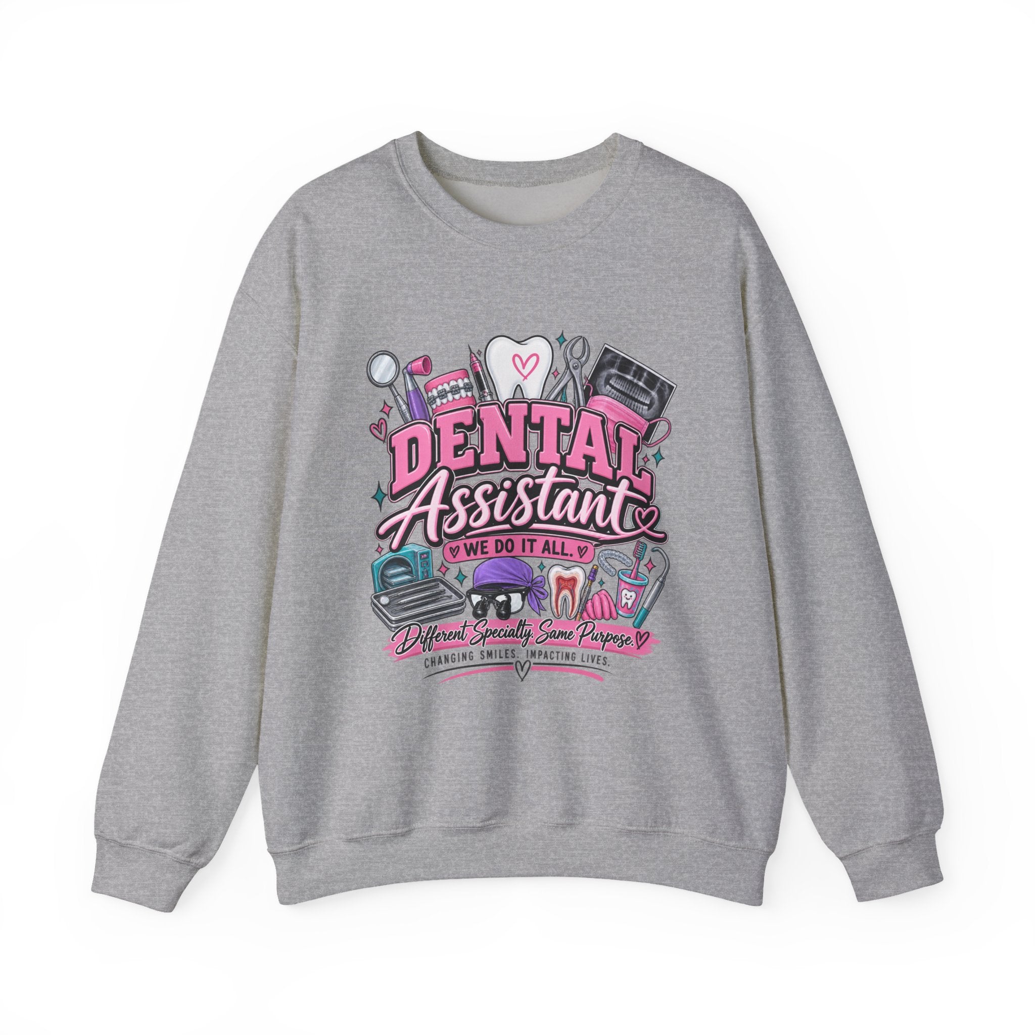 Dental Assistant Crewneck Sweatshirt — Cute Pink Medical Tools Design
