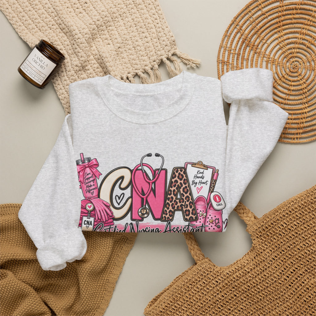 CNA Crewneck Sweatshirt – Cute Pink Certified Nursing Assistant Design