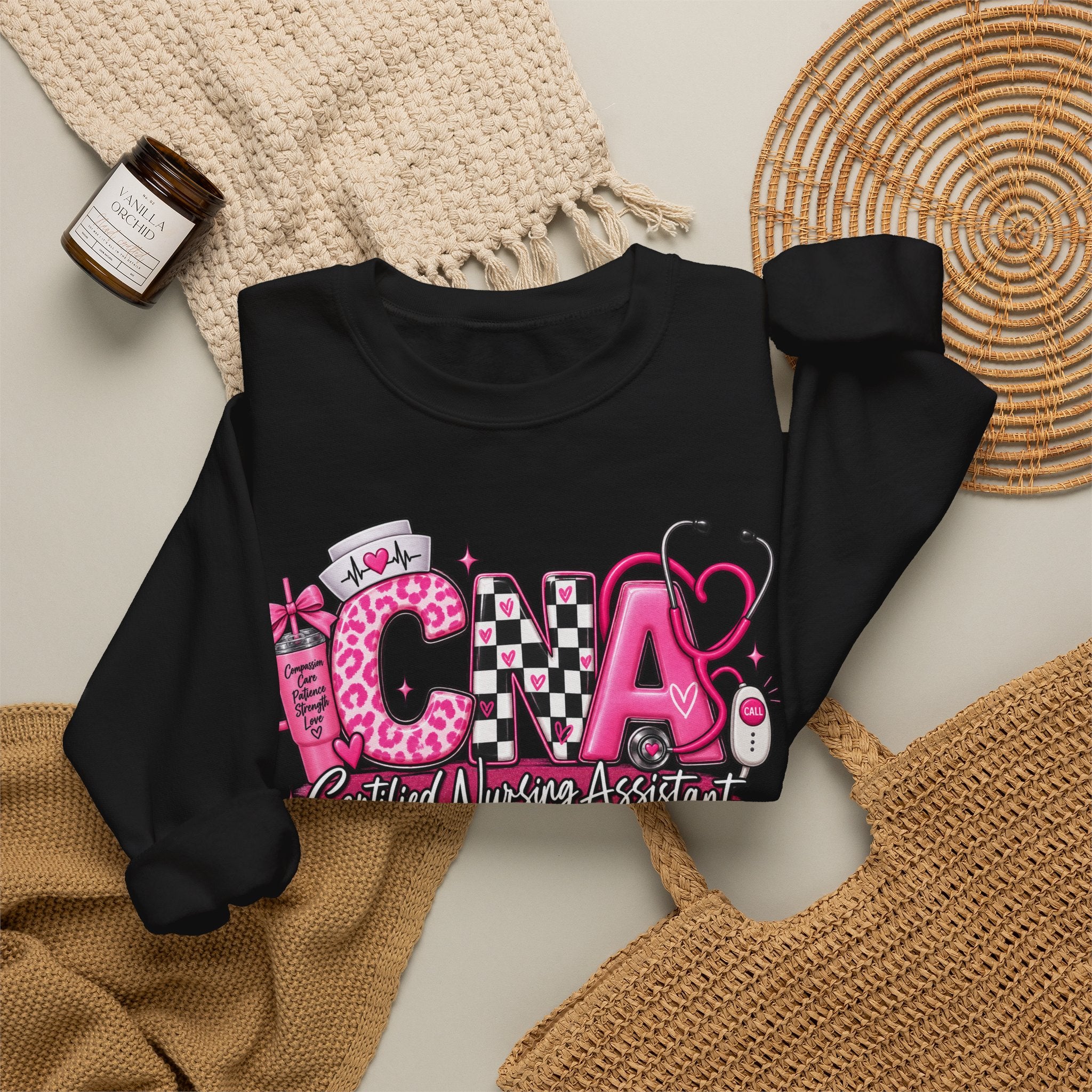 CNA Crewneck Sweatshirt – Pink Nursing Assistant Graphic Pullover