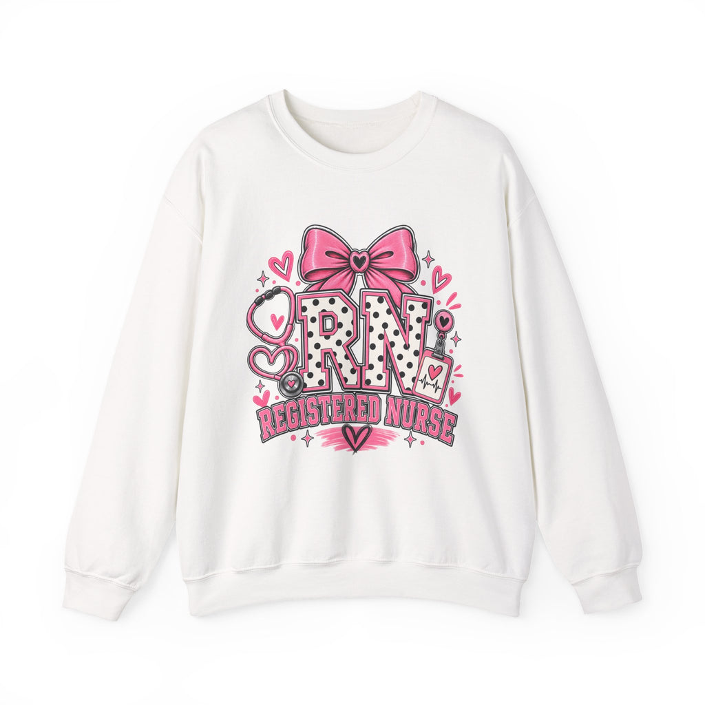 RN Registered Nurse Sweatshirt — Cute Pink Bow Nursing Crewneck