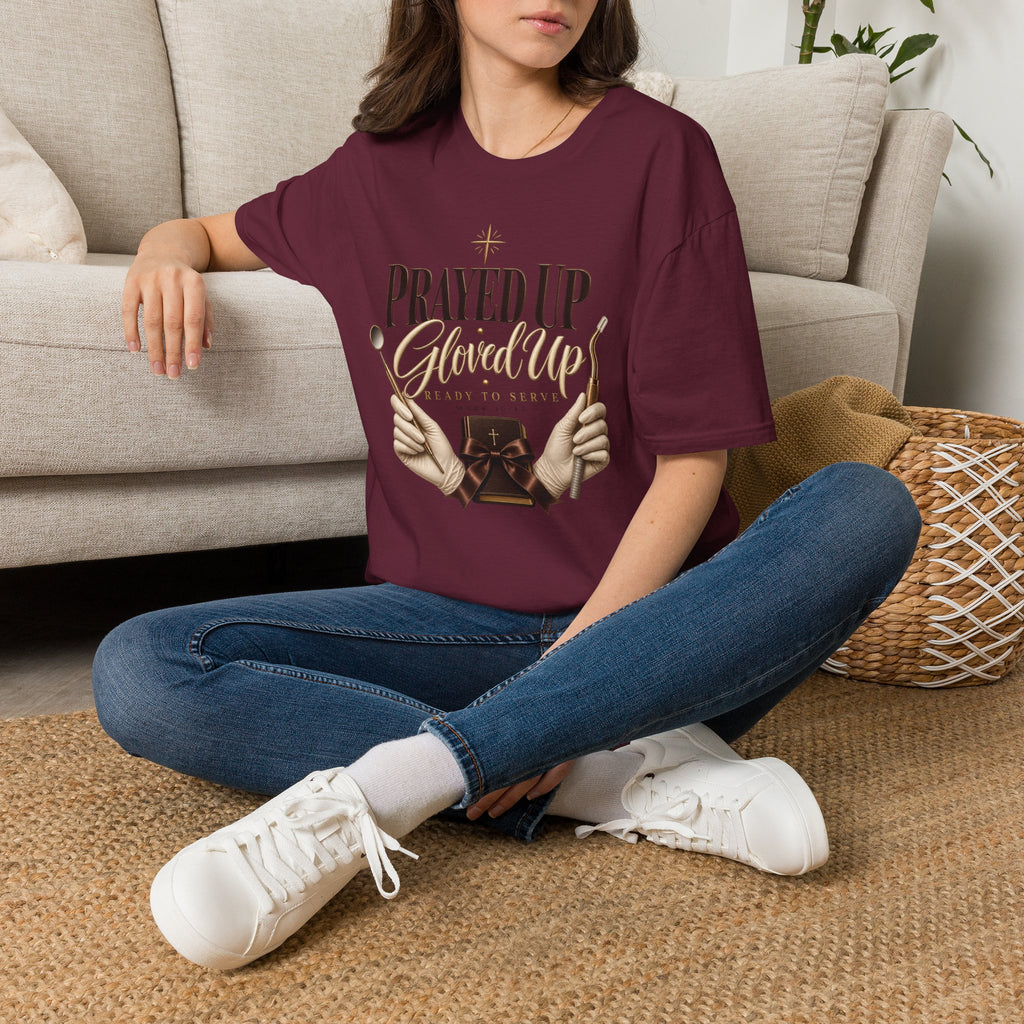 Prayed Up Gloved Up “Ready to Serve” Christian Graphic Tee
