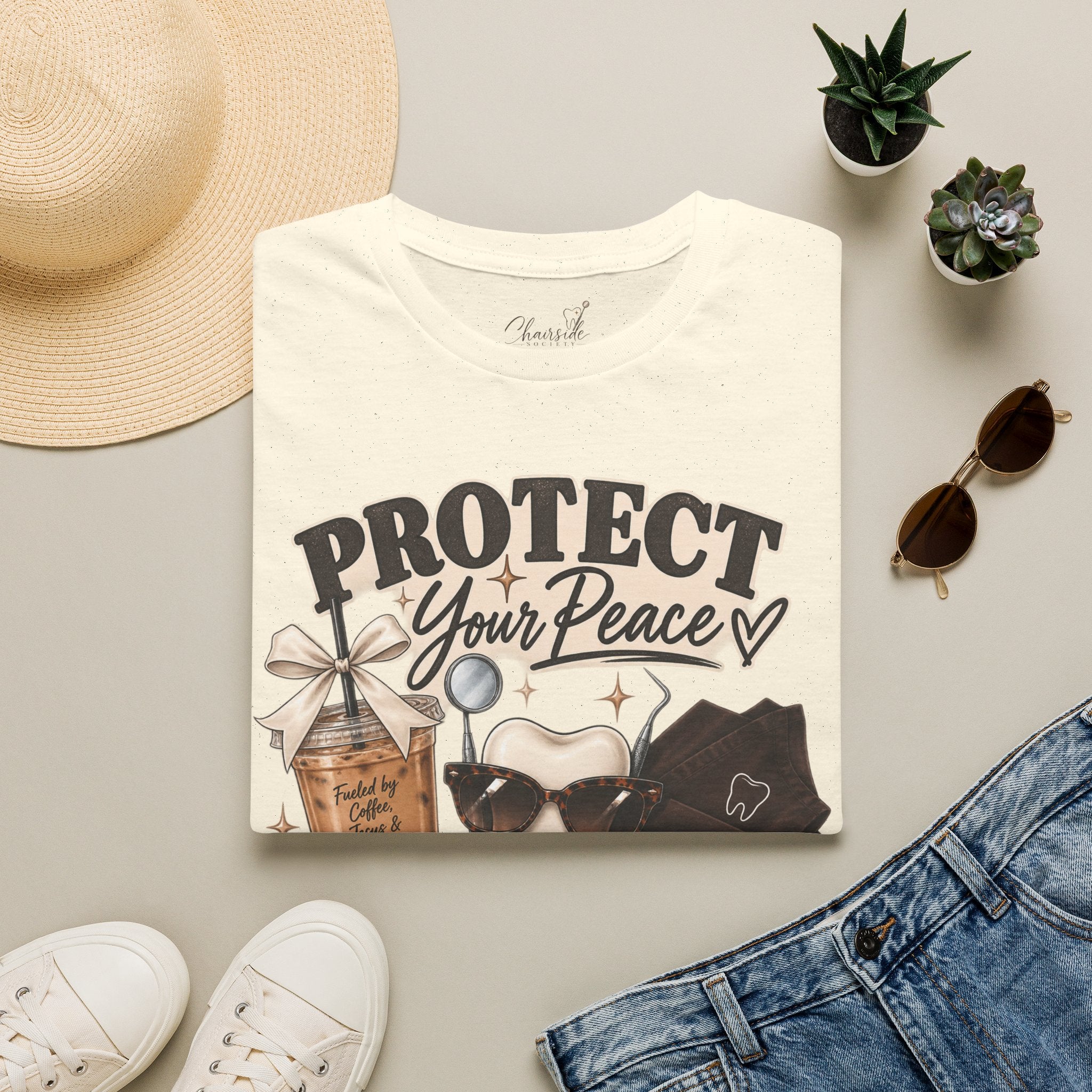 T-Shirt — "Protect Your Peace & Your Enamel" Graphic Tee (Self-Care, Dental Humor)