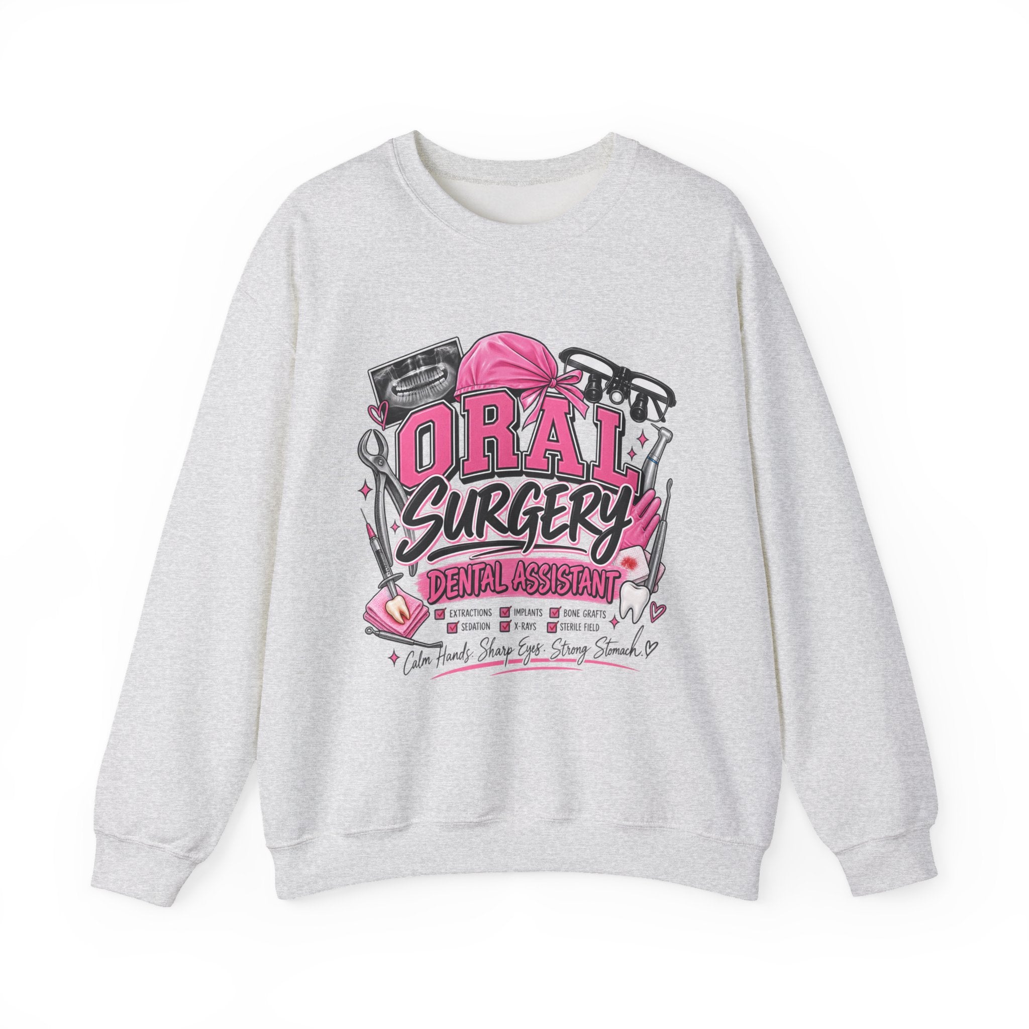Oral Surgery Dental Assistant Crewneck Sweatshirt — Pink Dental Team Pullover