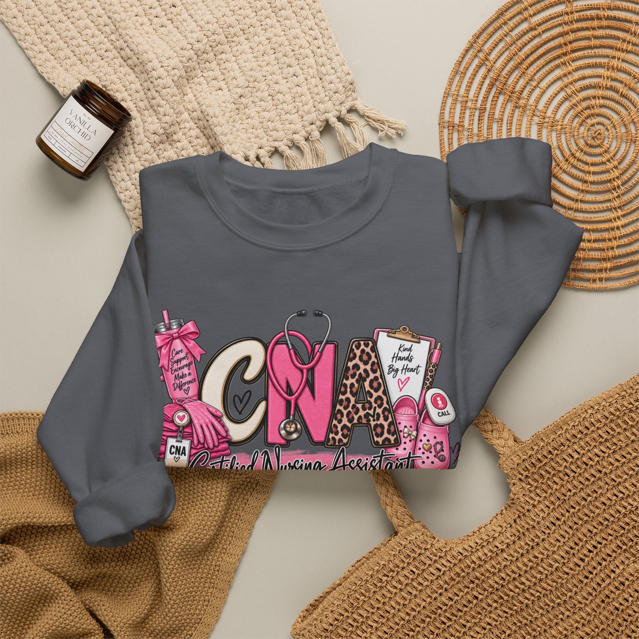 CNA Crewneck Sweatshirt – Cute Pink Certified Nursing Assistant Design
