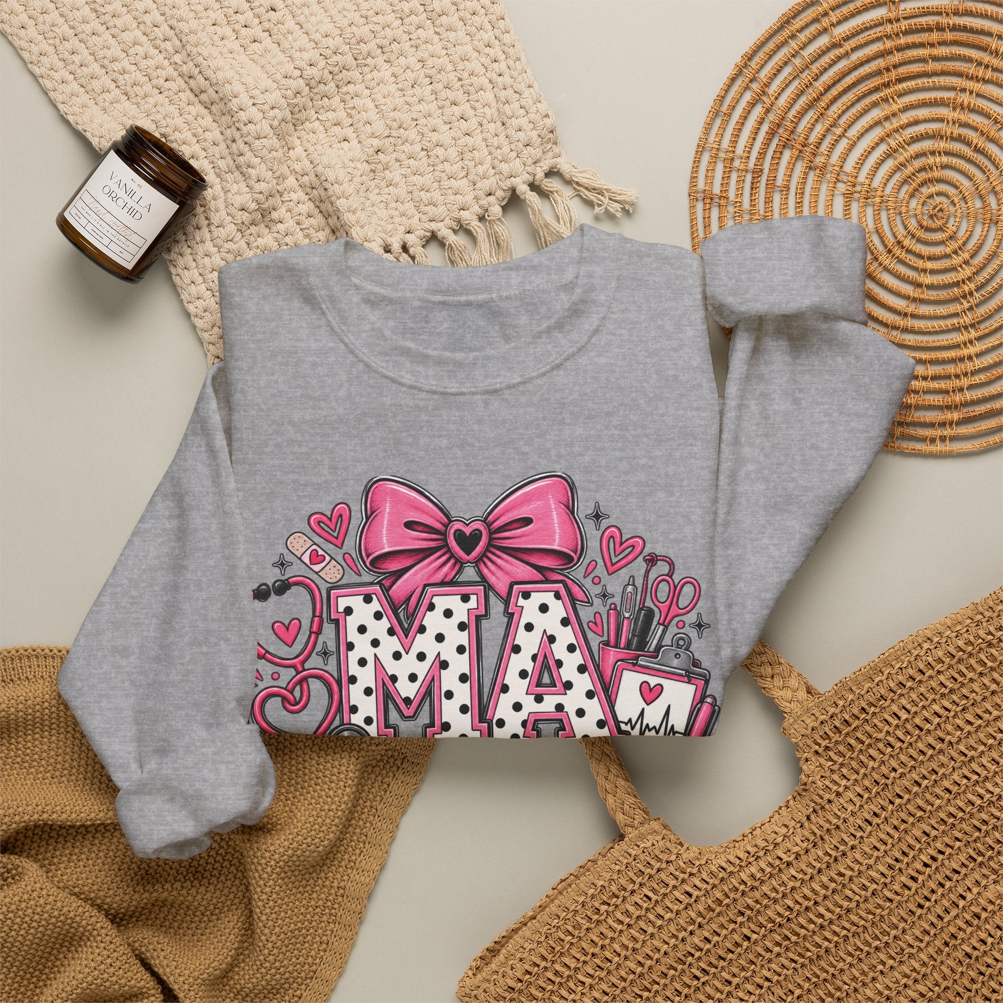 Medical Assistant Crewneck Sweatshirt — Cute Pink MA Design